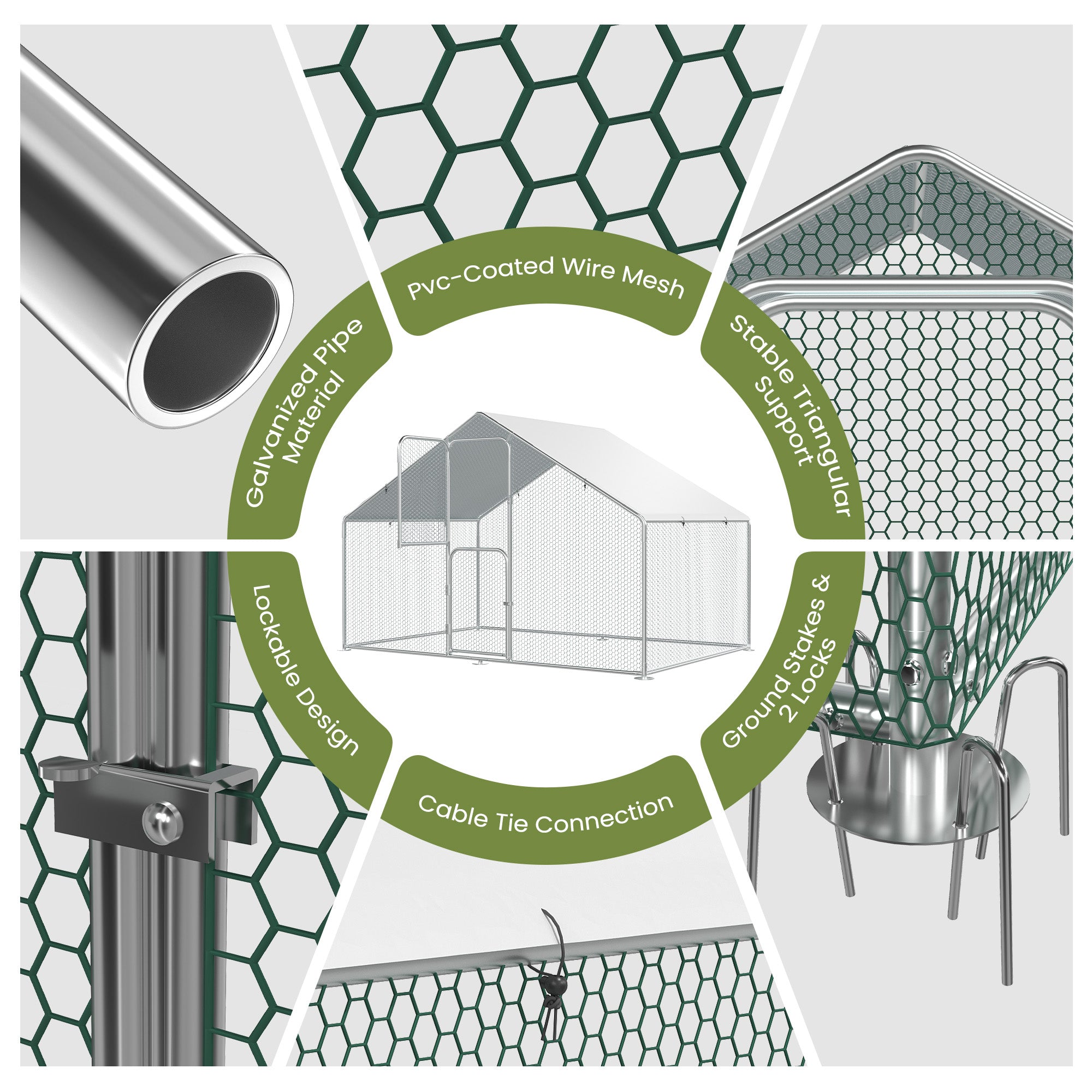 UDPATIO 2PCS Large Metal Chicken Coop Walk in, Outdoor Heavy Duty Chickens Pen Run w/Cover for Chickens - Predator Proof Poultry House，6*10*6 FT