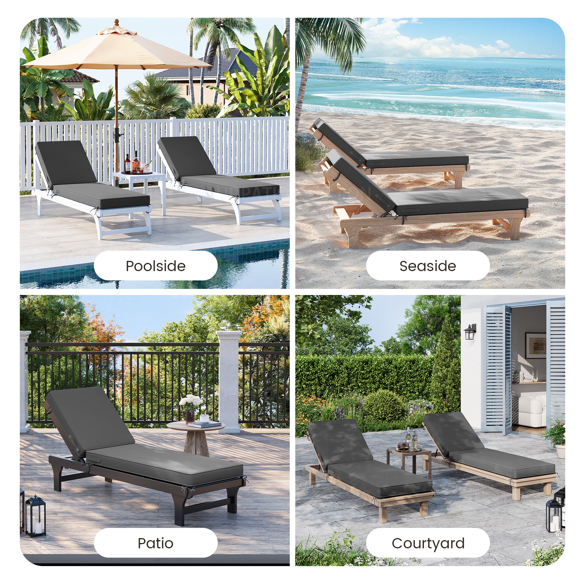 Oversized Thick 4-Inch Foam Cover, Fade-Proof Chair Replacement for Patio, Poolside, Deck Outdoor Furniture - Removable Accessories (Deep Grey, 72"x21"x4")