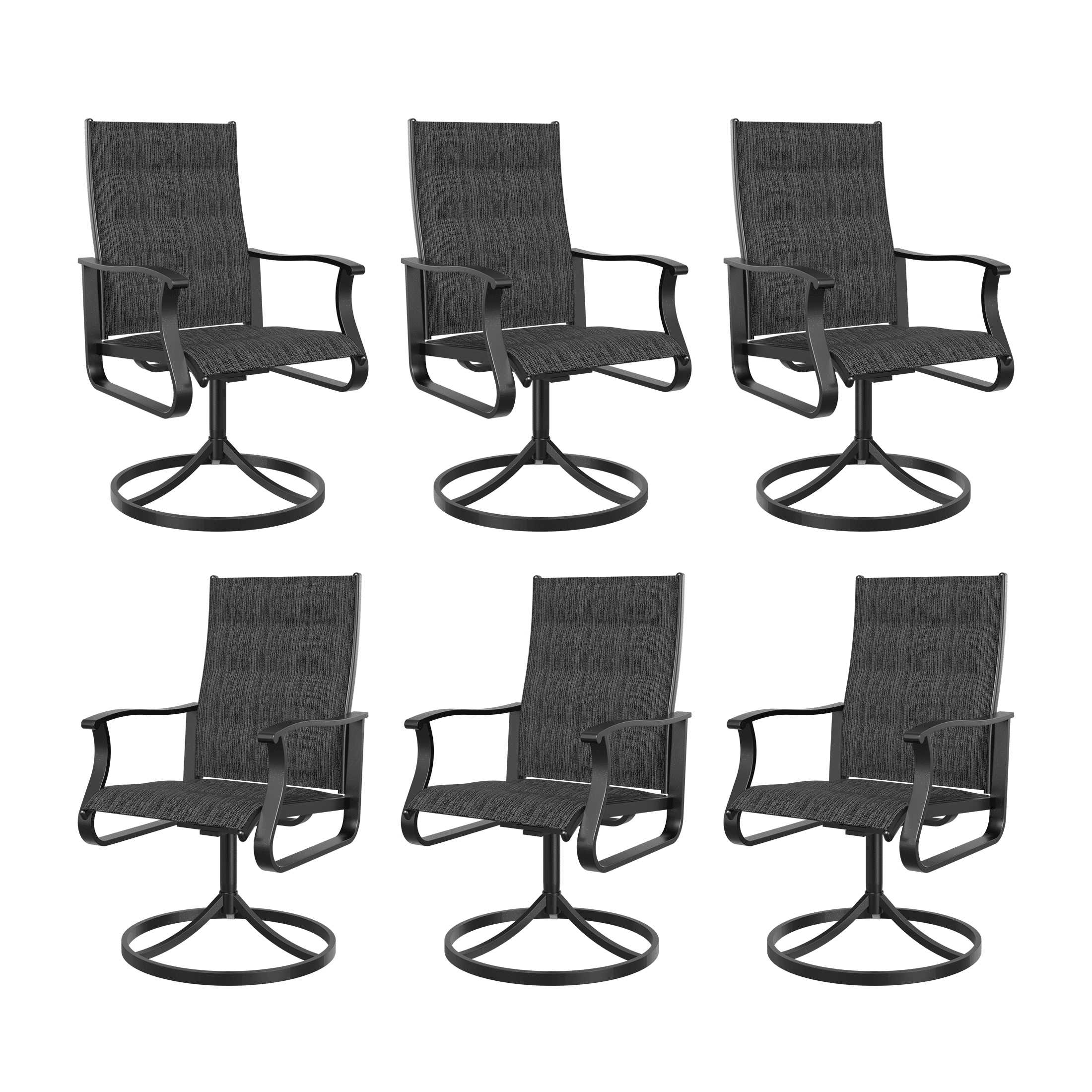 UDPATIO Low Back Swivel Patio Chairs Set of 6, Padded Outdoor Textilene Dining Chairs, All Weather Metal Outside Chair for Lawn Garden Deck, Dark Grey