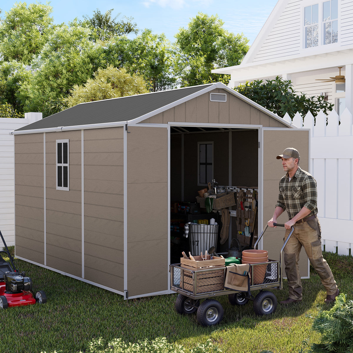 UDPATIO Resin Storage Shed 7.5x12FT, Outdoor Plastic Garden Shed, Brown