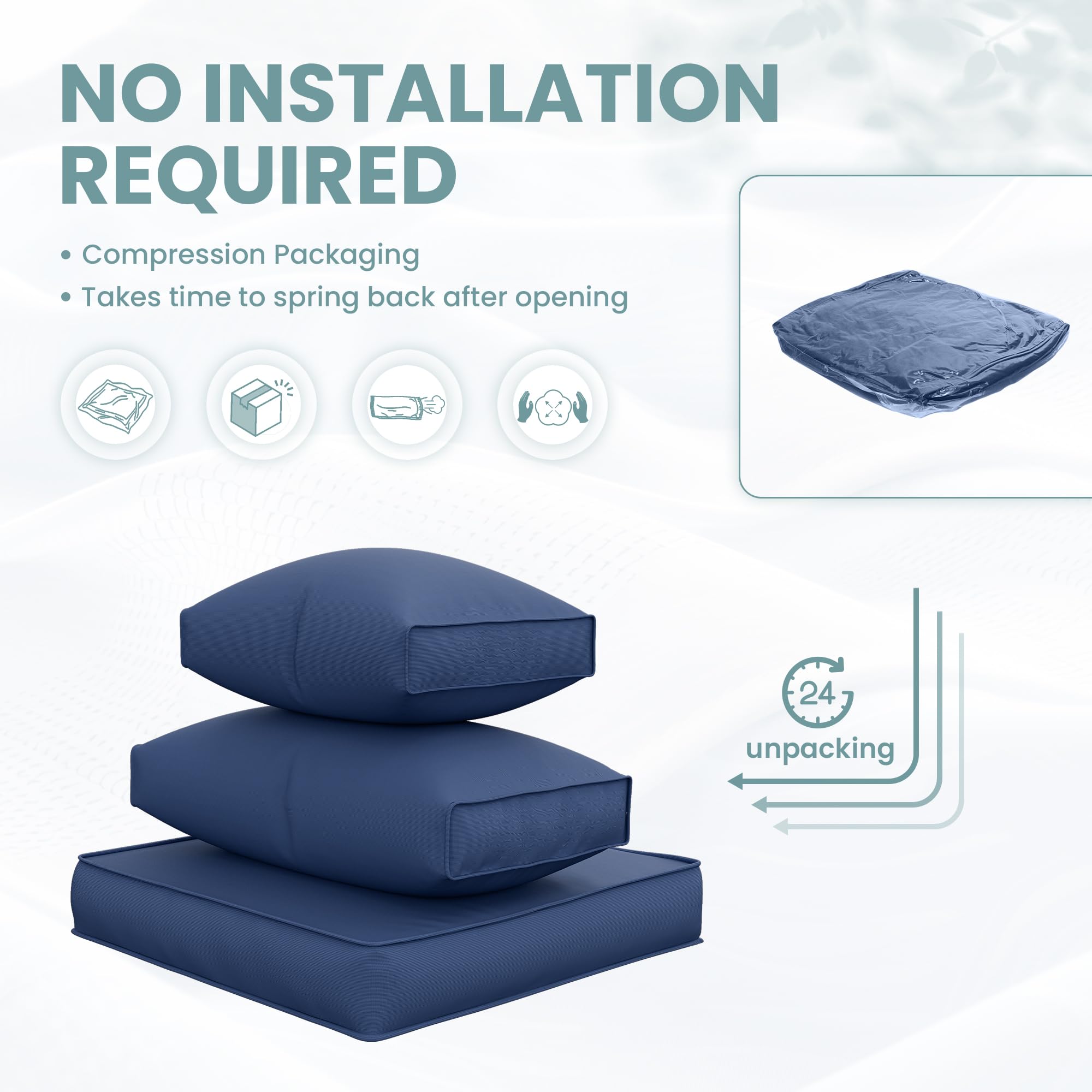 UDPATIO Outdoor Cushions for Patio Furniture with 5 Pillows, Waterproof Patio Furniture Cushions Replacement, 4" Deep Seat Outdoor Sectional Cushion for 4-seat Chair Sofa Couch, Navy