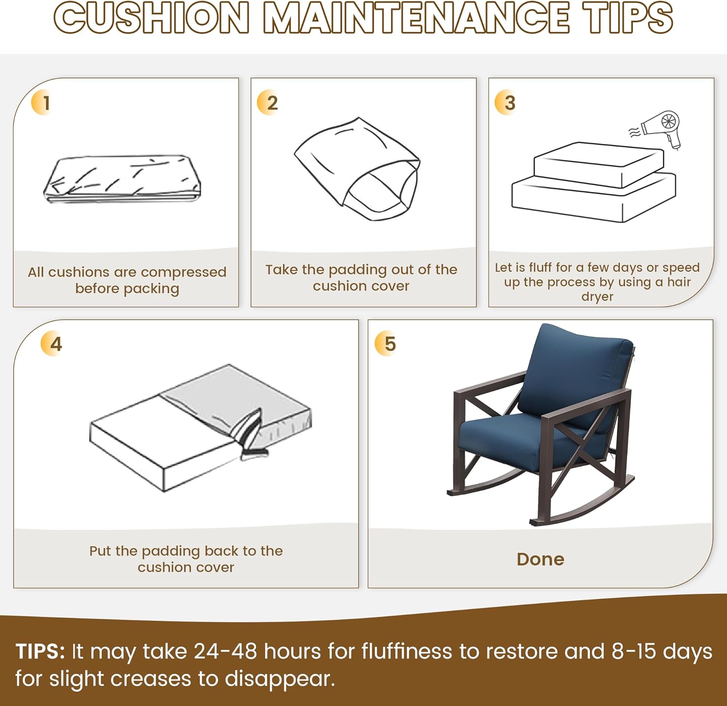 UDPATIO Rocking Chair Outdoor Set 2 with Coffee Table, 3 Piece Metal Rocking Bistro Set with 6.5" Water-Resistant Cushions, Oversized, 350lbs Heavy-Duty, for Porch, Patio, Balcony