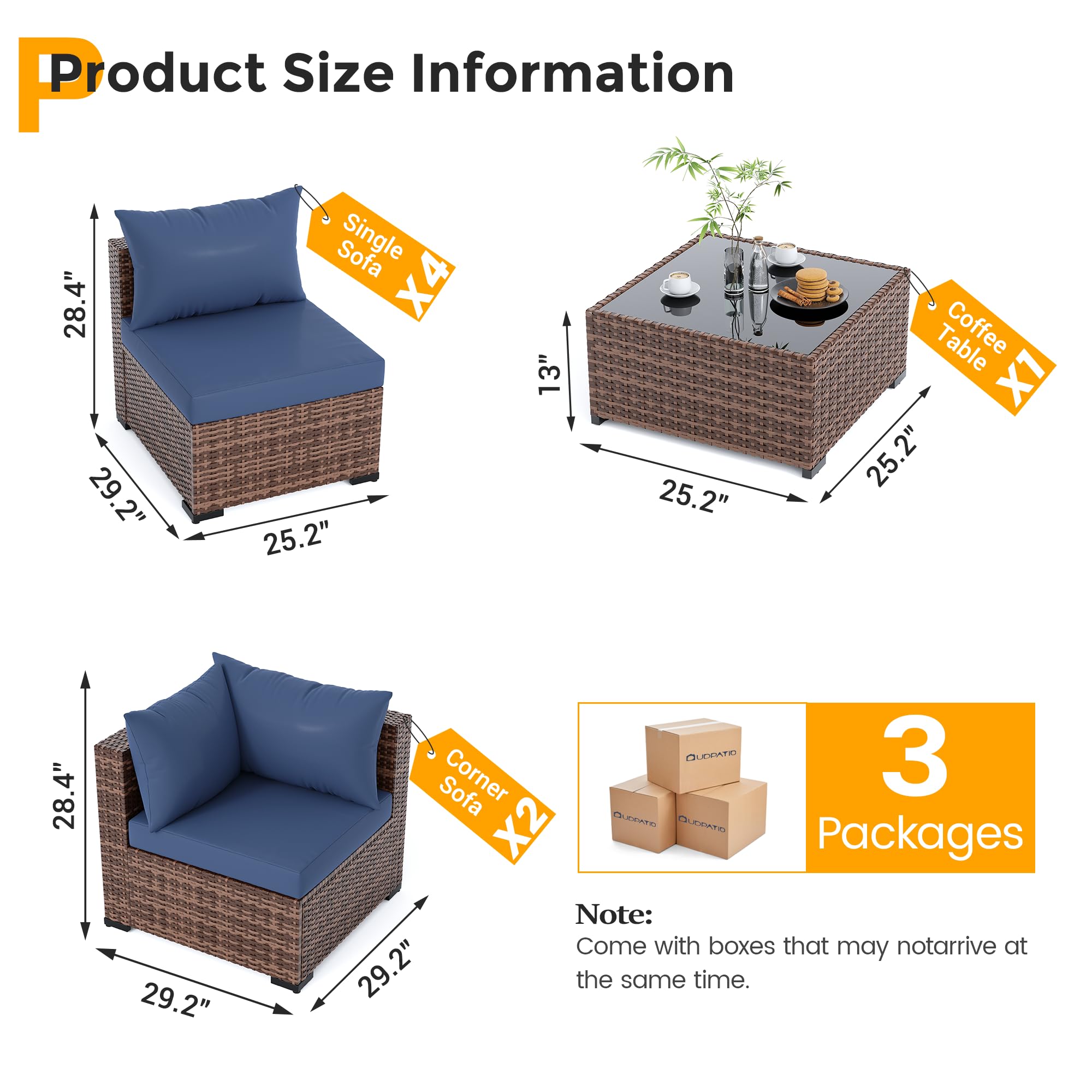 UDPATIO Outdoor Furniture 7-Piece Wicker Patio Set, Non-Slip Cushion