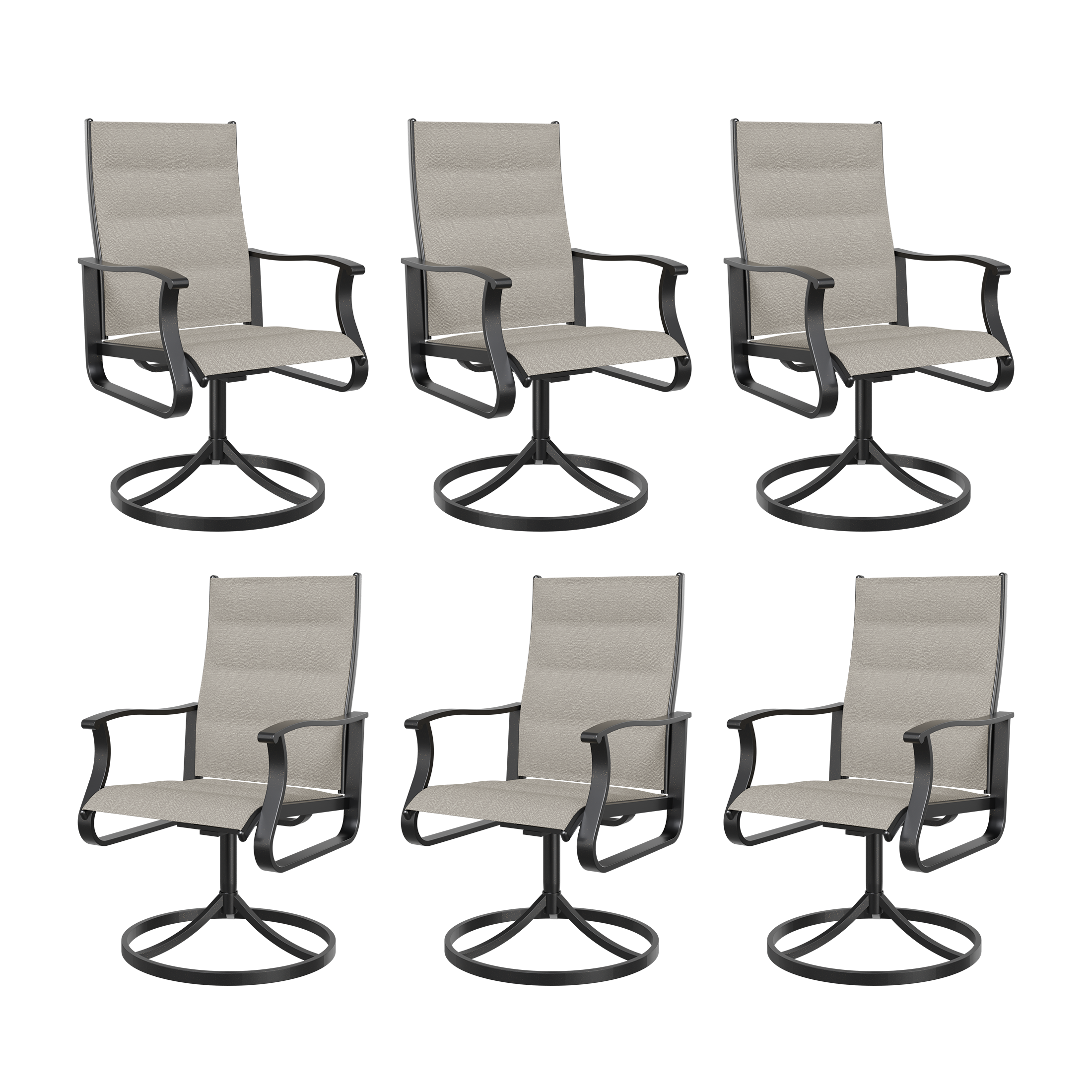UDPATIO Low Back Swivel Patio Chairs Set of 6, Padded Outdoor Textilene Dining Chairs, All Weather Metal Outside Chair for Lawn Garden Deck, Beige