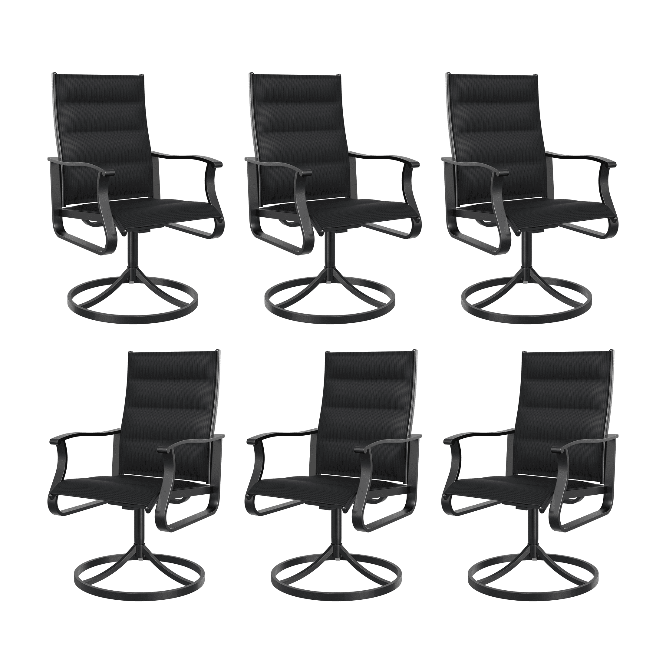 UDPATIO Low Back Swivel Patio Chairs Set of 6, Padded Outdoor Textilene Dining Chairs, All Weather Metal Outside Chair for Lawn Garden Deck, Black