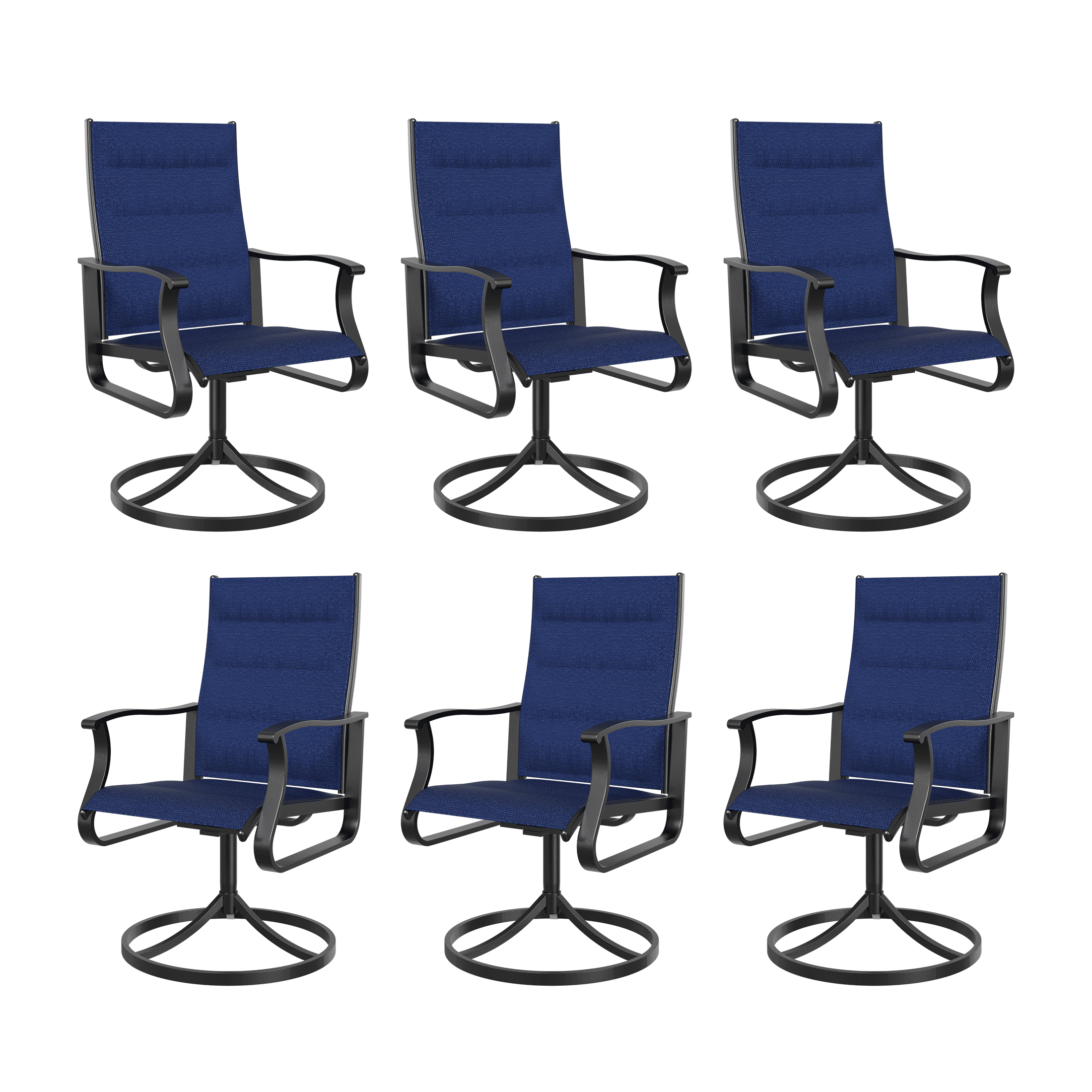 UDPATIO Low Back Swivel Patio Chairs Set of 6, Padded Outdoor Textilene Dining Chairs, All Weather Metal Outside Chair for Lawn Garden Deck, Navy Blue