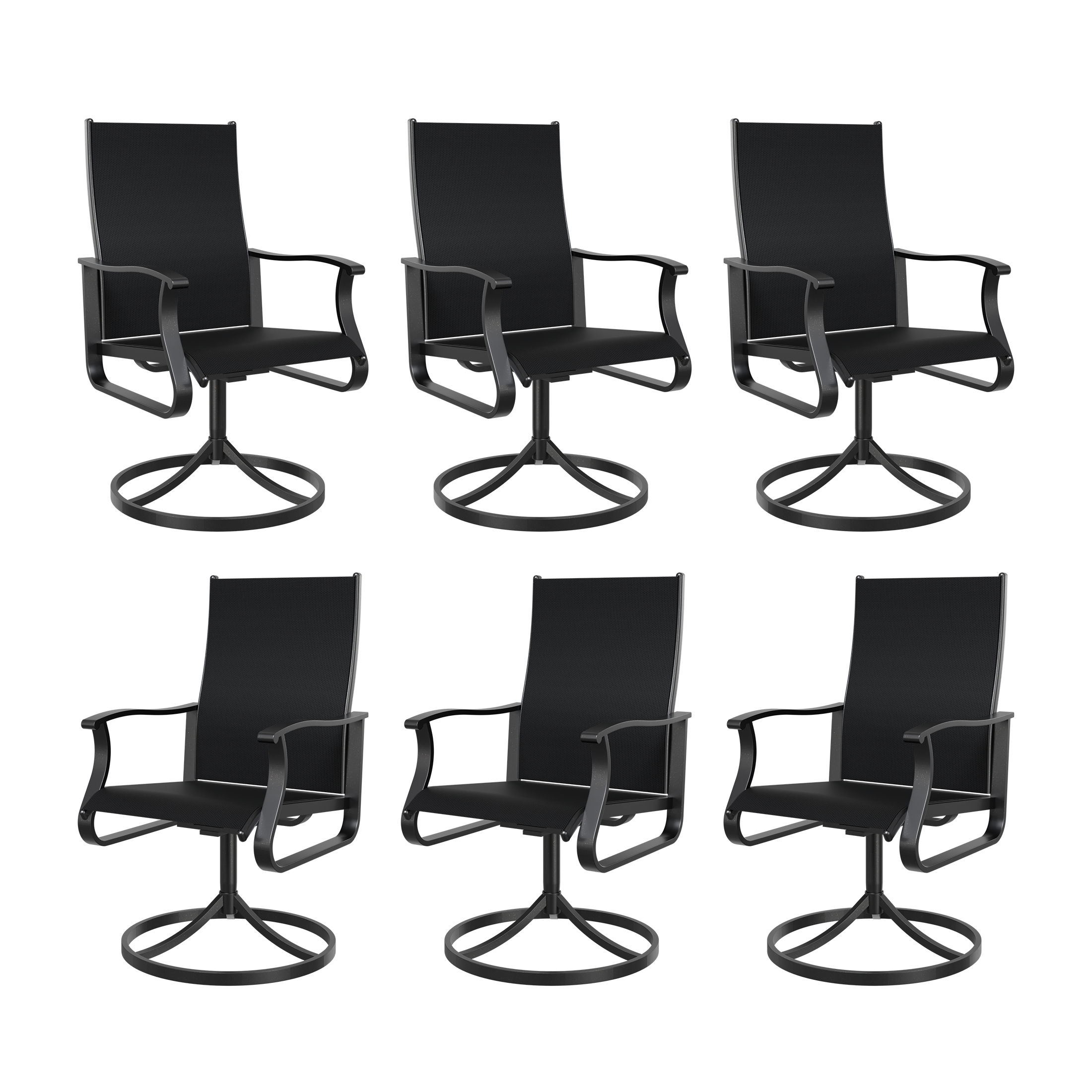 UDPATIO Low Back Outdoor Dining Chair Set of 6, 360¡ã Swivel Patio Chair Outside for Lawn Garden Backyard Deck, Black