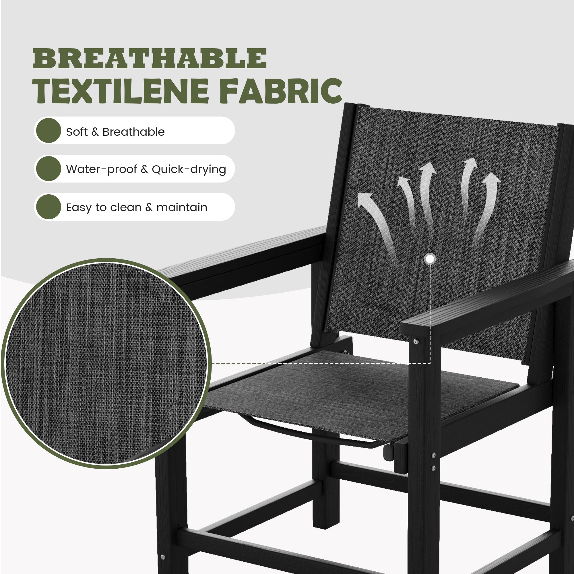 UDPATIO 6-Pack HDPE Patio Dining Chairs with Teslin Fabric - Heavy Duty Outdoor Chairs for Poolside, Deck, Garden, Backyard - All-Weather Resistant Seating Set