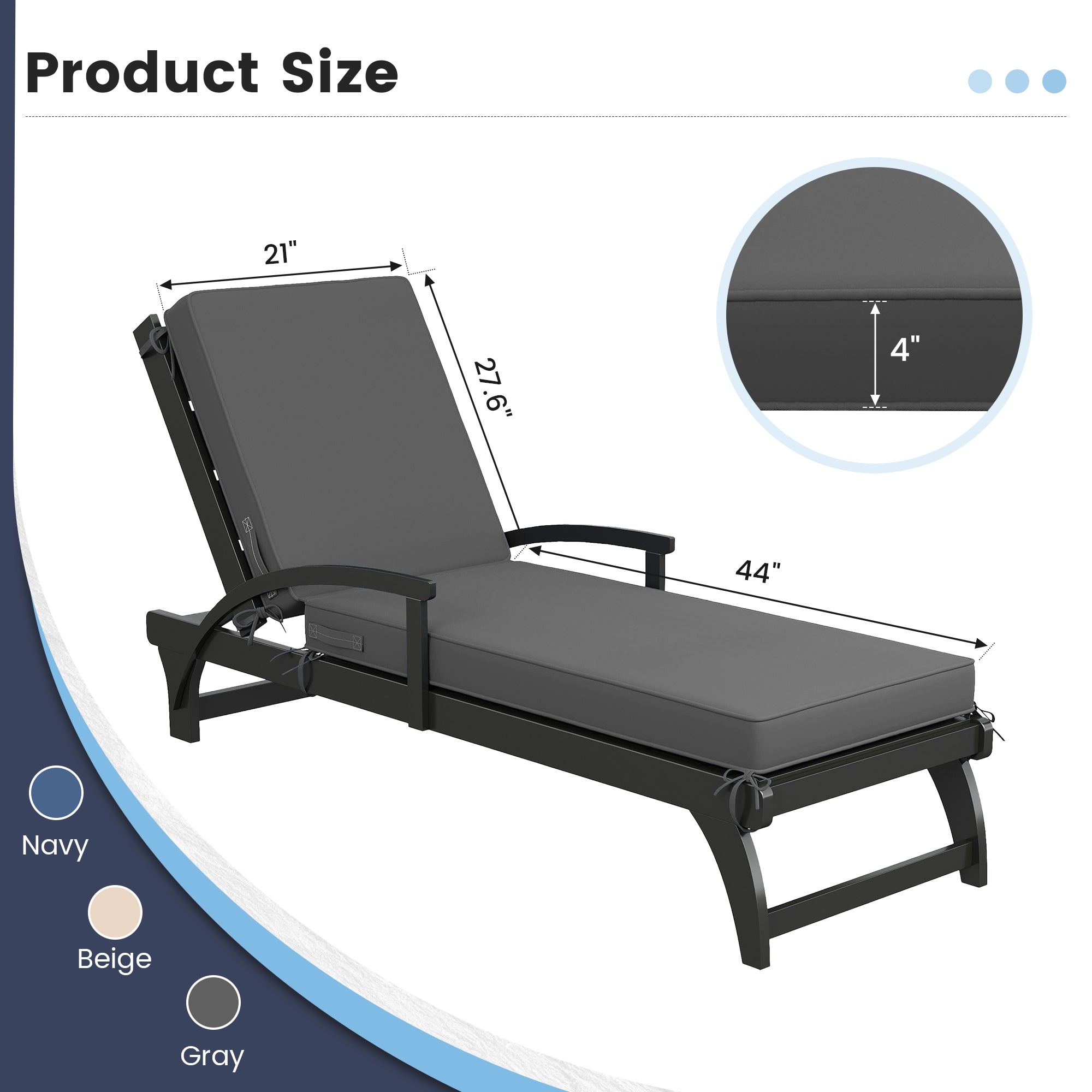 Oversized Thick 4-Inch Foam Cover, Fade-Proof Chair Replacement for Patio, Poolside, Deck Outdoor Furniture - Removable Accessories (Deep Grey, 72"x21"x4")