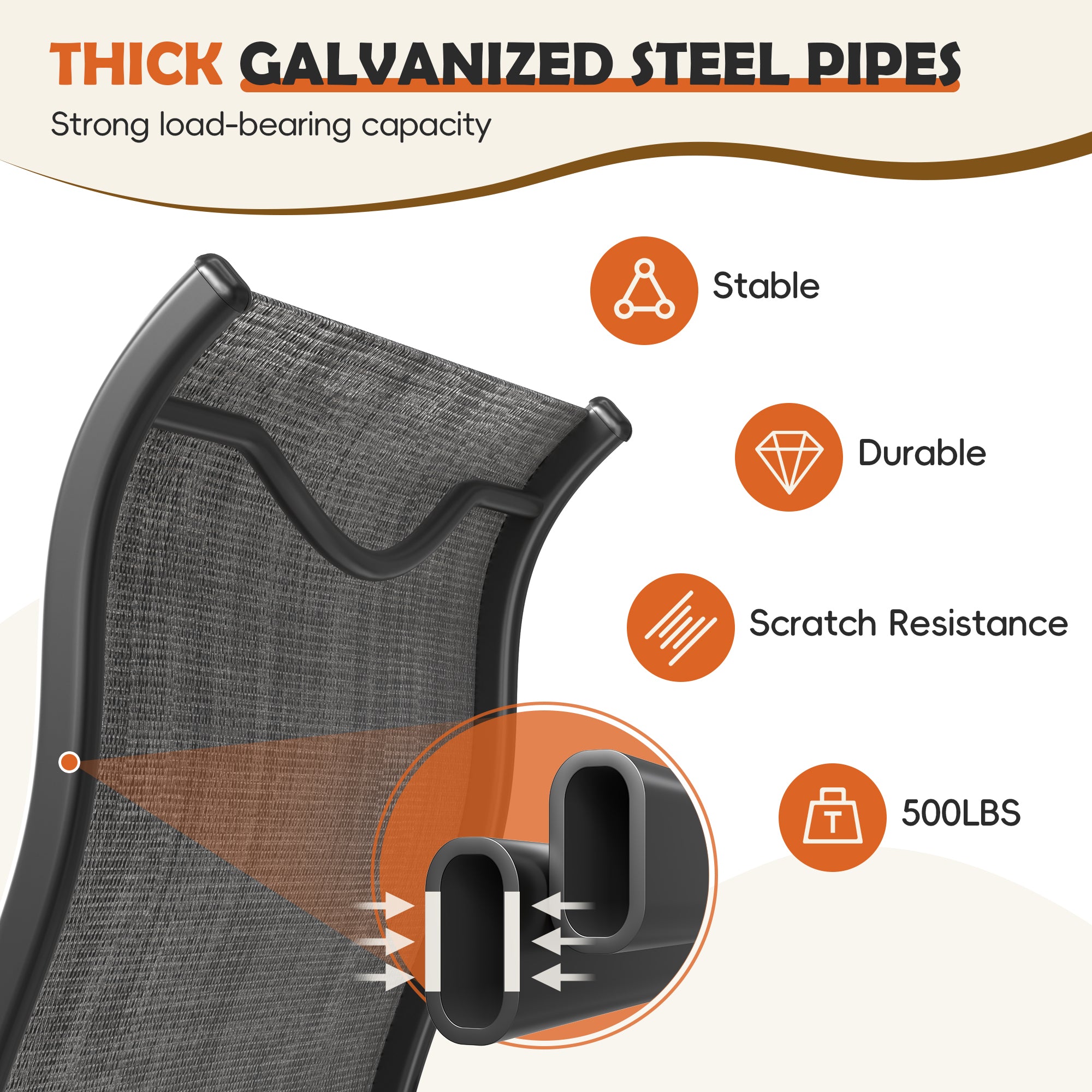 UDPATIO Patio Dining Chairs Set of 6, High Back Wide Seat Outdoor Furniture Chairs with All Weather Breathable Textilene, for Lawn Garden Backyard, Dark Grey