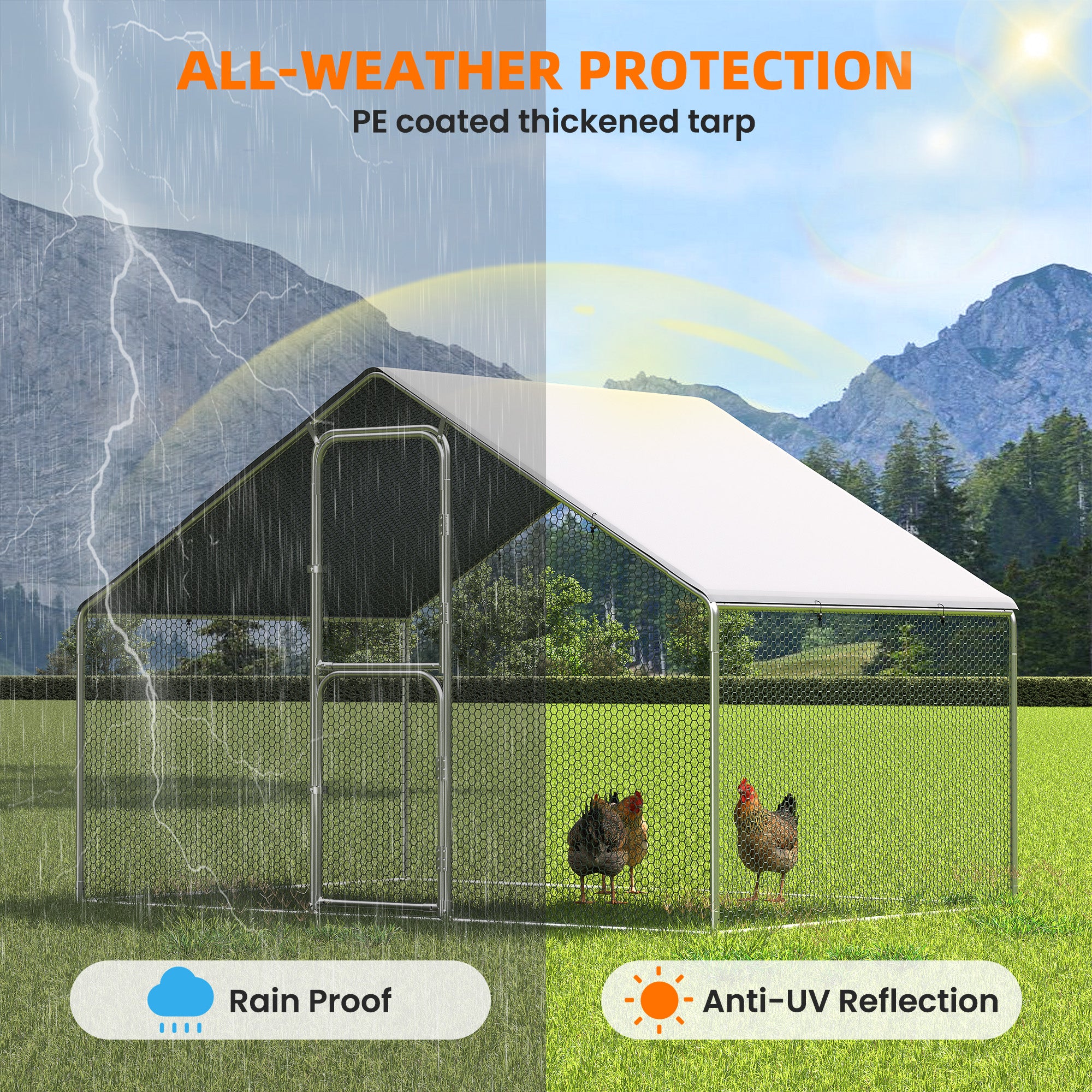 UDPATIO 2PCS Large Metal Chicken Coop Walk in, Outdoor Heavy Duty Chickens Pen Run w/Cover for Chickens - Predator Proof Poultry House，6*10*6 FT