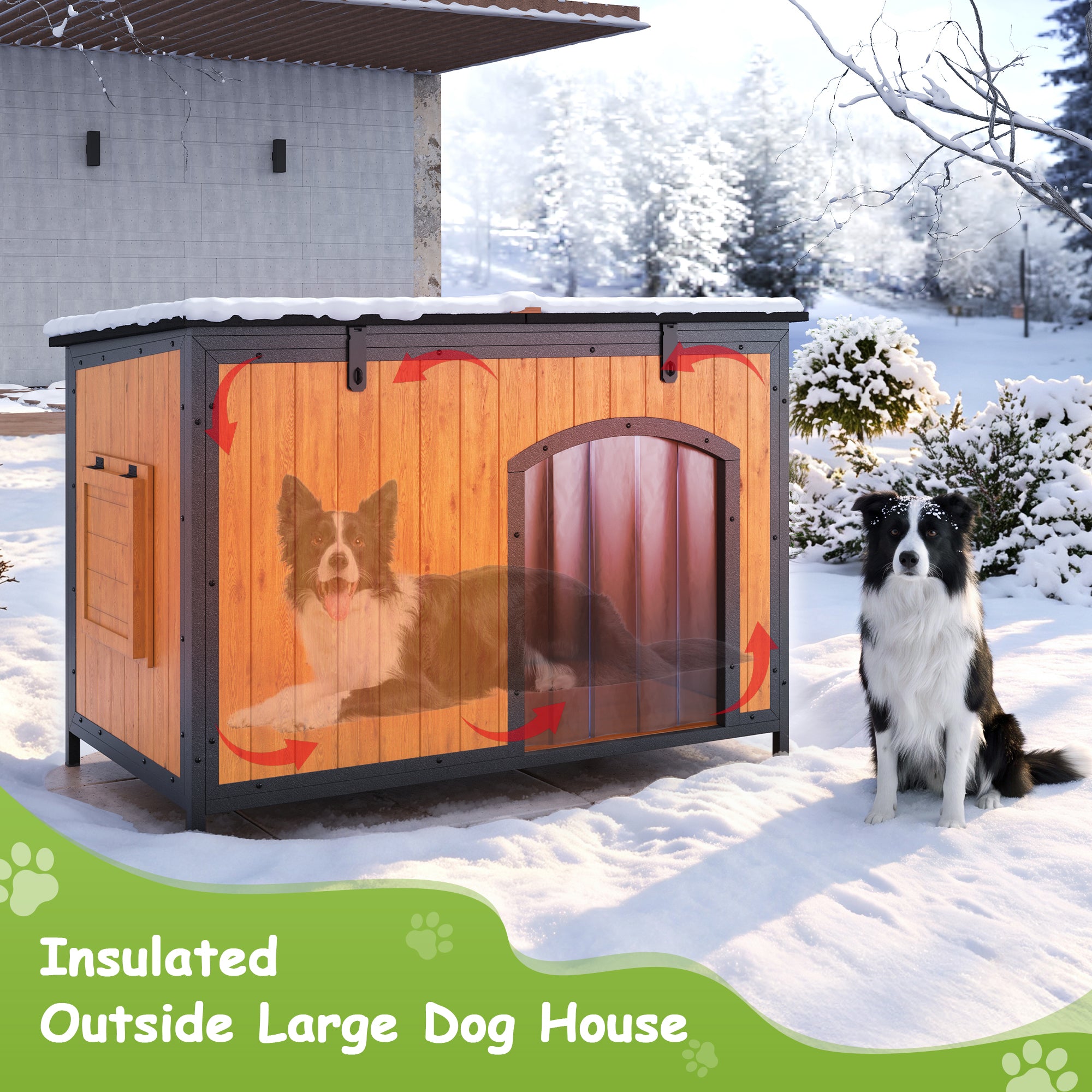 Outdoor Insulated Dog House Weatherproof Dog Kennel Dog Shelter Anti-Chewing Full Iron Frame, Openable Roof for Small to Large Dog Breeds