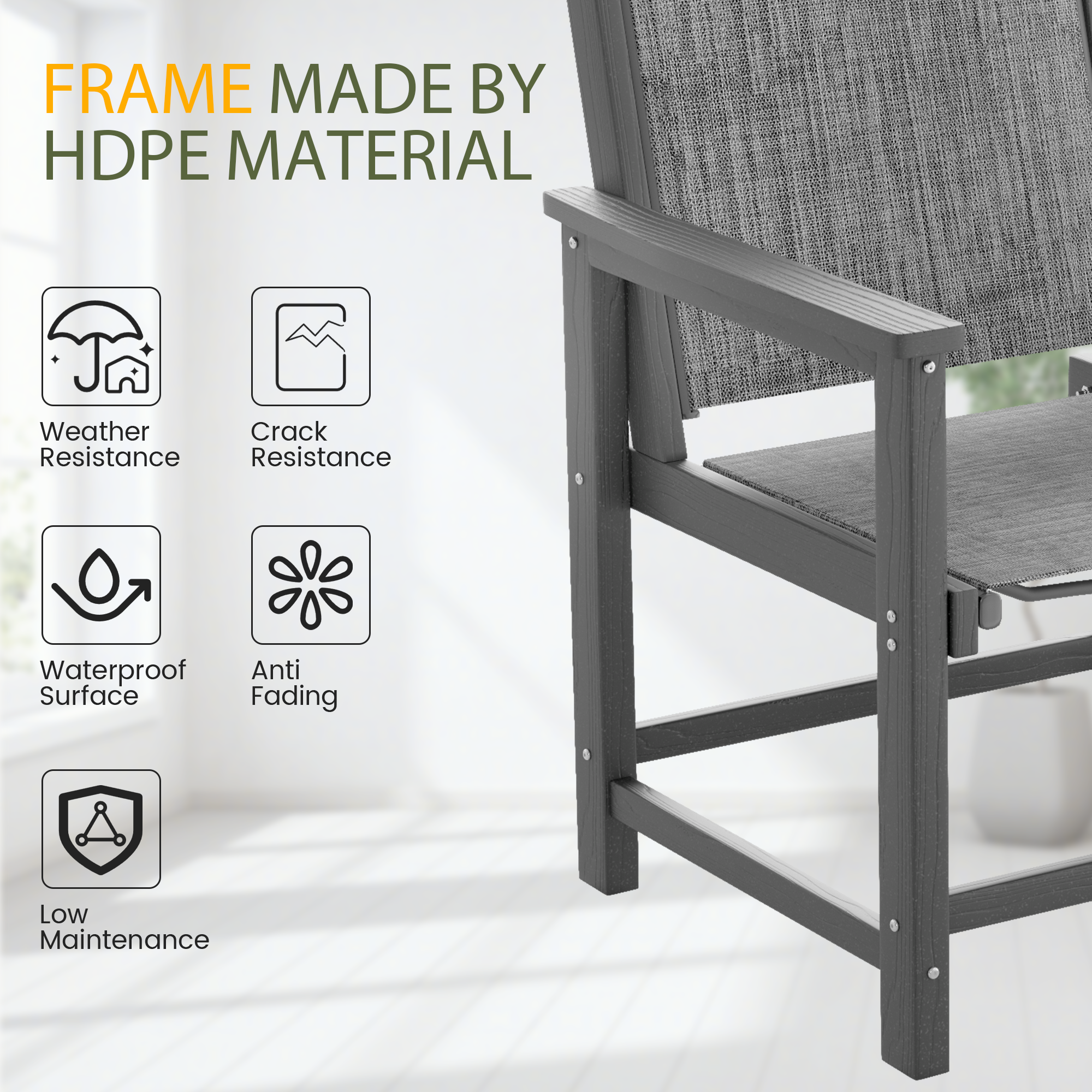UDPATIO HDPE Patio Dining Chairs Set of 4 - Heavy Duty Outdoor Deck Chairs for Poolside, Garden, Backyard - All-Weather Resistant Seating Sets