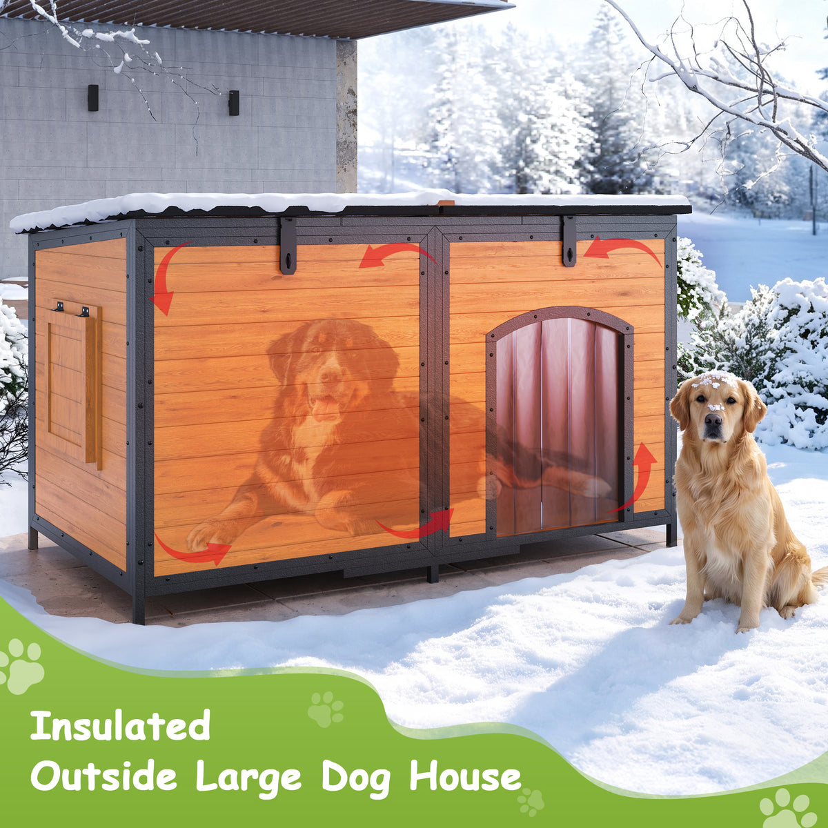 Outdoor Insulated Dog House Weatherproof Dog Kennel Dog Shelter Anti-Chewing Full Iron Frame, Openable Roof for Small to Large Dog Breeds