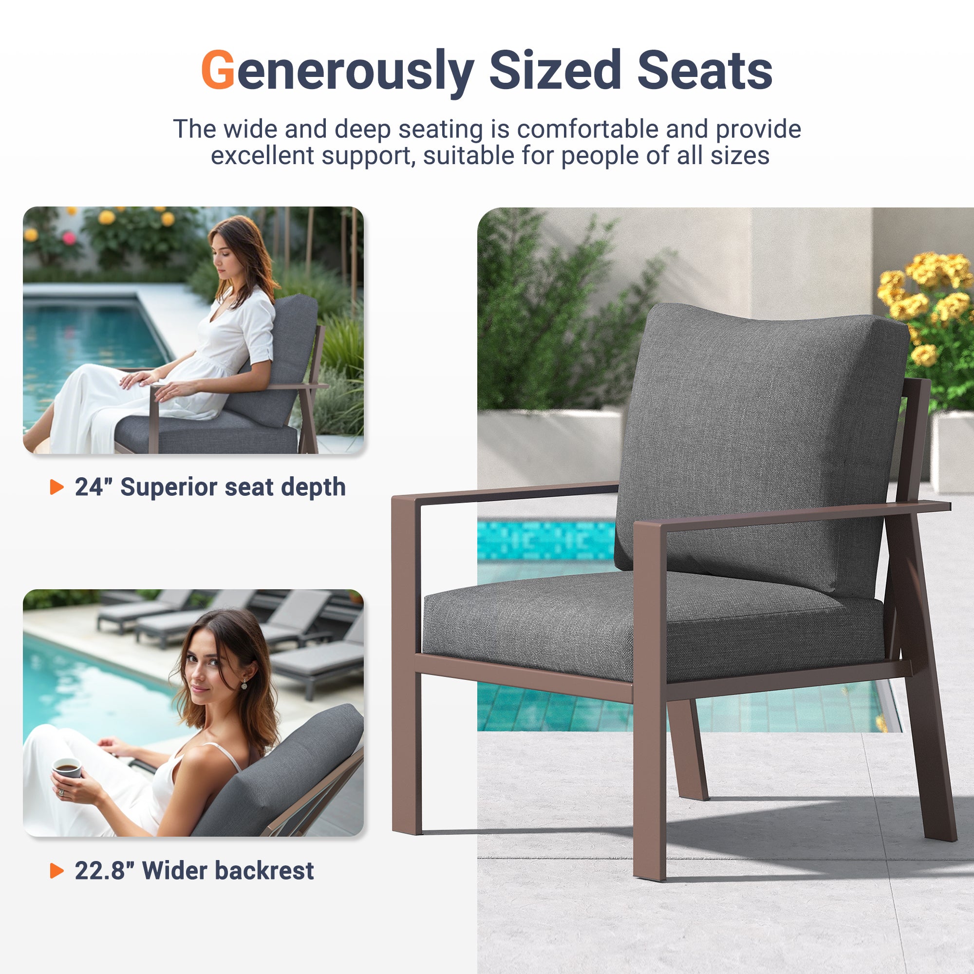 UDPATIO 5 Pieces Aluminum Patio Furniture Set, 7-Seat Metal Outdoor Furniture Set with 4" Water-Resistant Cushion & Coffee Table,  Patio Conversation Sets for Porch, Deck, Garden