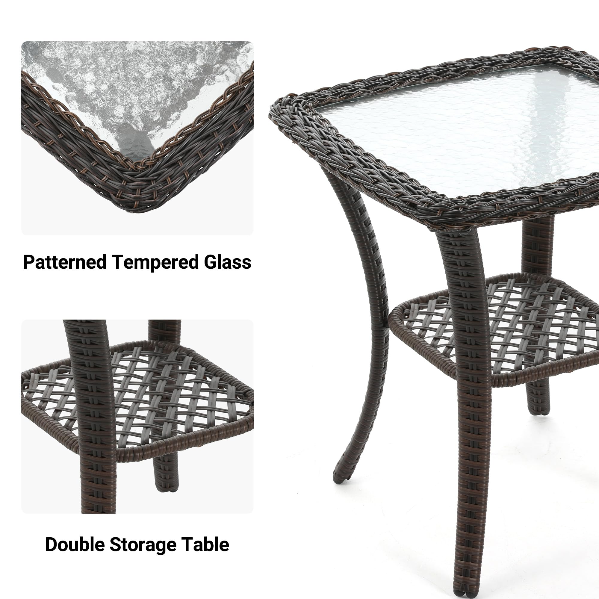 UDPATIO 3 Pieces Patio Furniture Set, Outdoor Swivel Rocker Patio Chairs Set of 2, All-Weather PE Wicker Glider Chairs with Thick Cushions and Glass Coffee Table，for Porch Deck Backyard