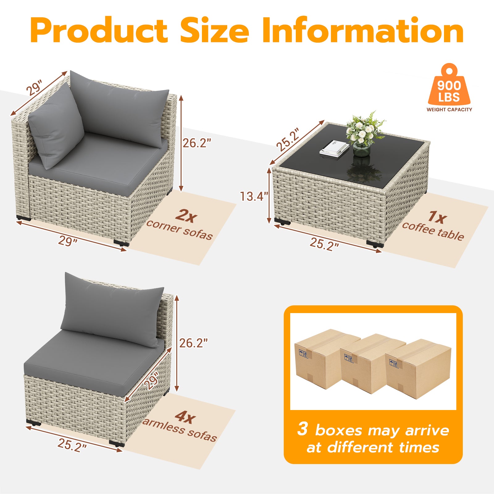 UDPATIO Outdoor Patio Furniture Set, 7-Piece PE Wicker Sectional Sofa with Tea Table, Outdoor Conversation Set for Patio, Garden, Backyard Grey