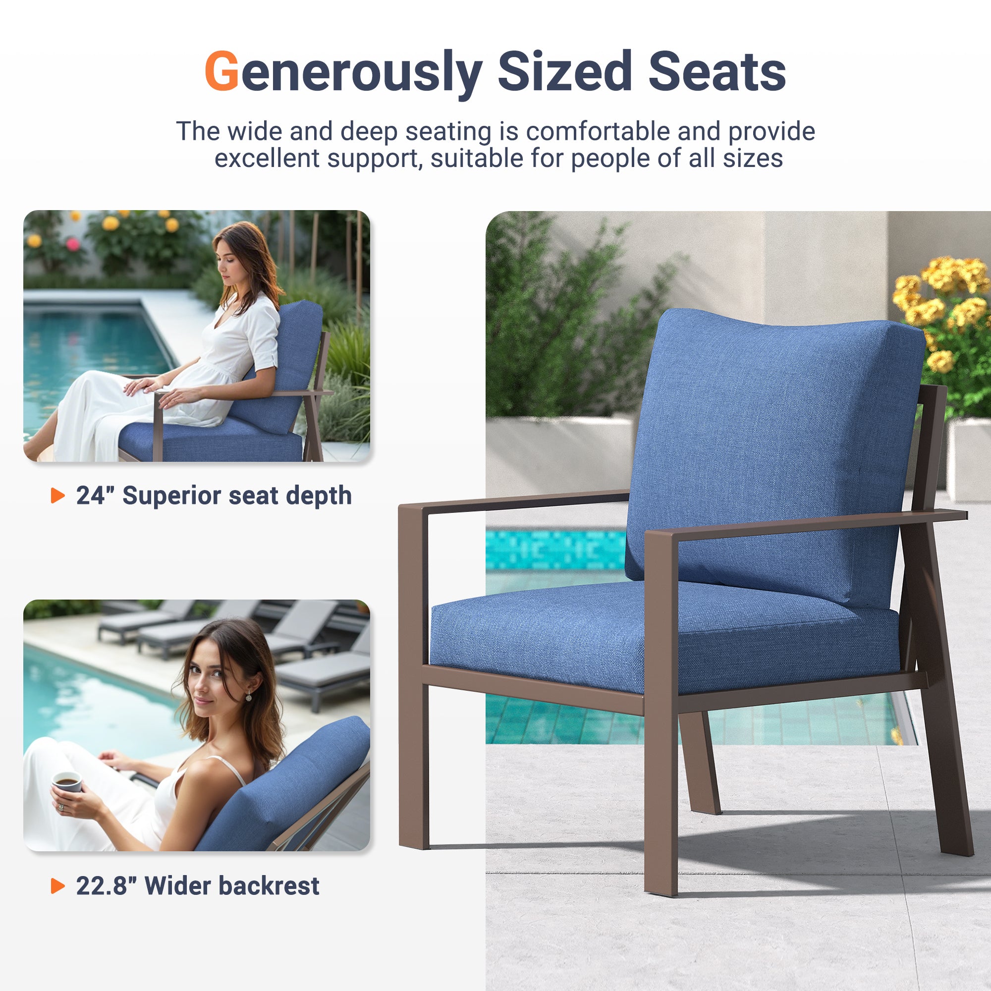 UDPATIO 5 Pieces Aluminum Patio Furniture Set, 7-Seat Metal Outdoor Furniture Set with 4" Water-Resistant Cushion & Coffee Table,  Patio Conversation Sets for Porch, Deck, Garden