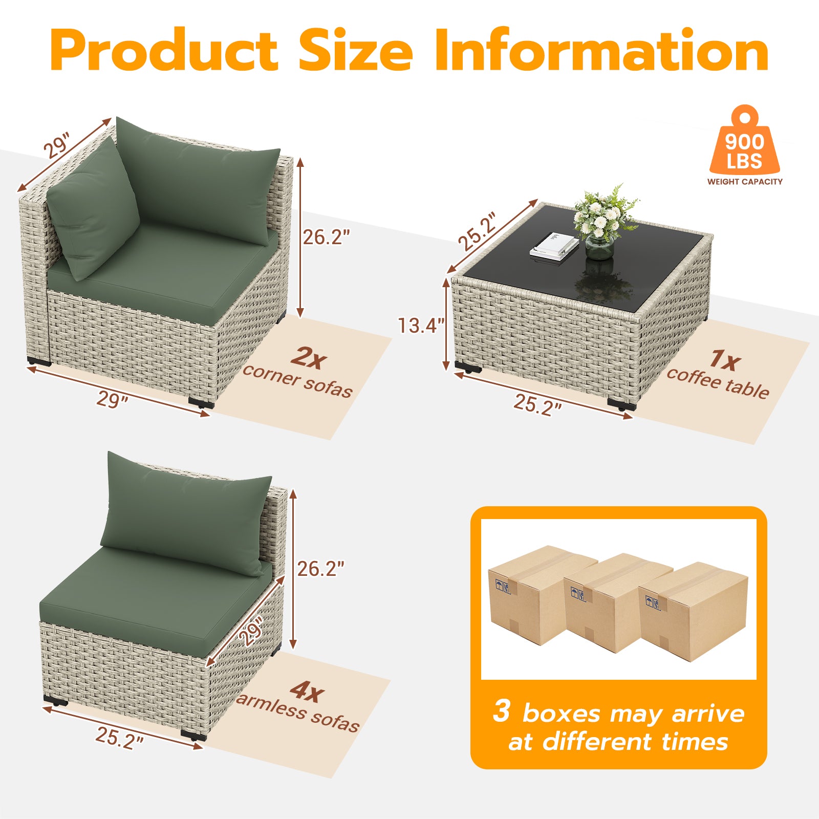 UDPATIO Outdoor Patio Furniture Set, 7-Piece PE Wicker Sectional Sofa with Tea Table, Outdoor Conversation Set for Patio, Garden, Backyard Green