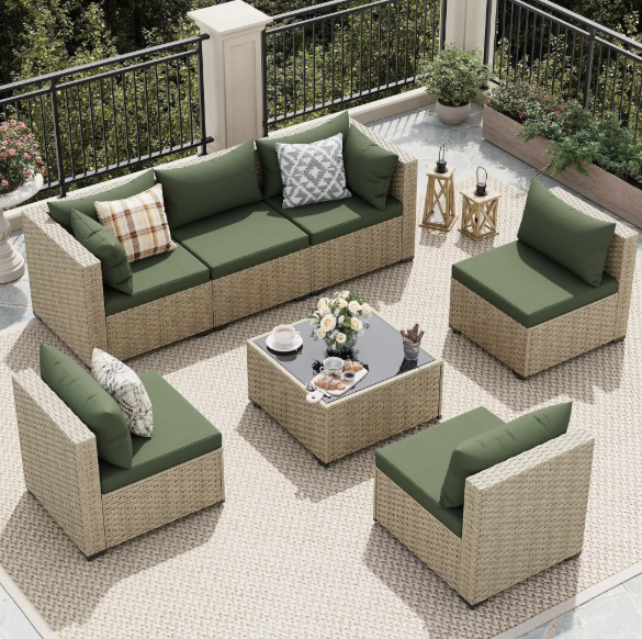 UDPATIO Patio Furniture Sets, Modular Rattan Outdoor Patio Sectional Furniture Sofa Set, Wicker Patio Conversation Set for Backyard