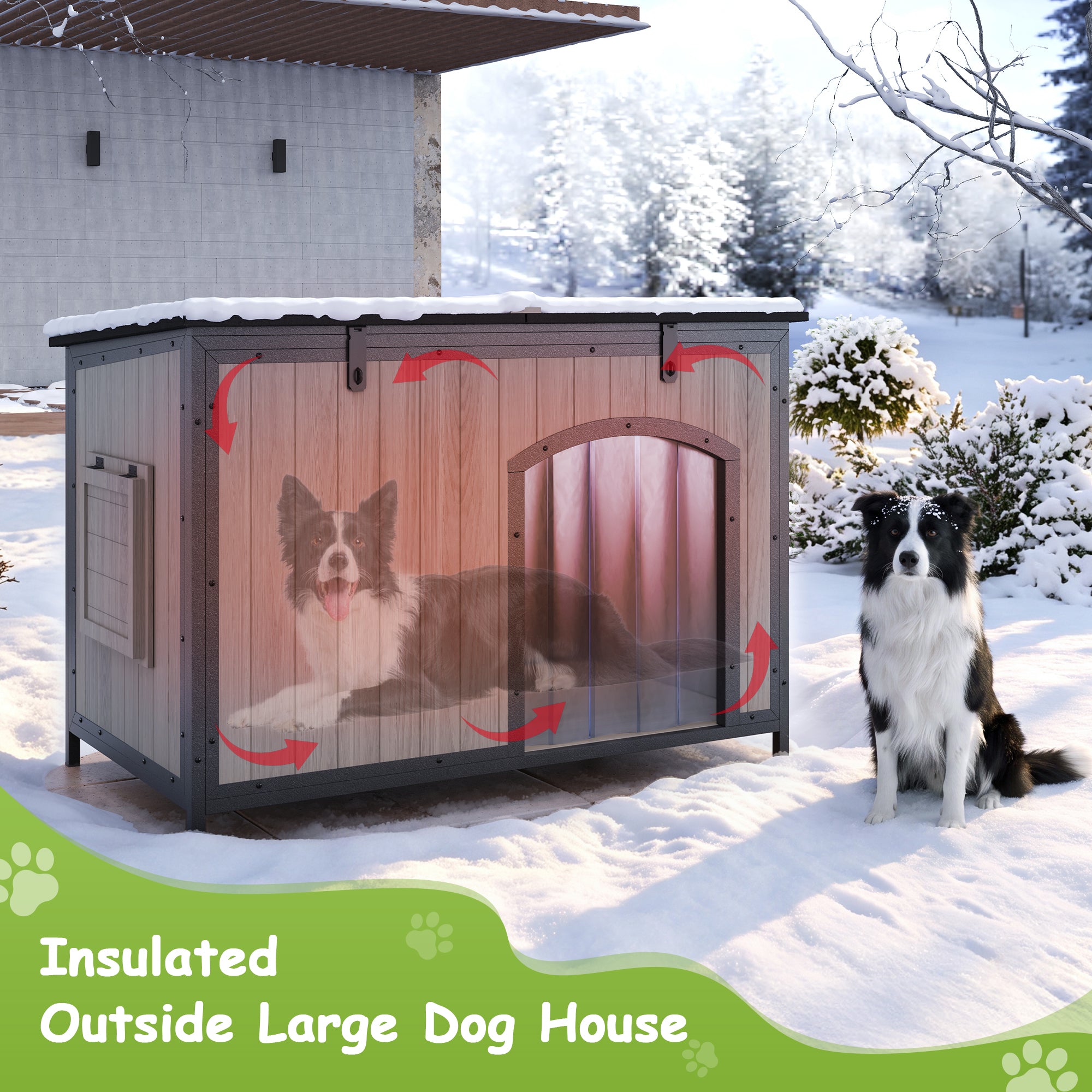 Outdoor Insulated Dog House Weatherproof Dog Kennel Dog Shelter Anti-Chewing Full Iron Frame, Openable Roof for Small to Large Dog Breeds