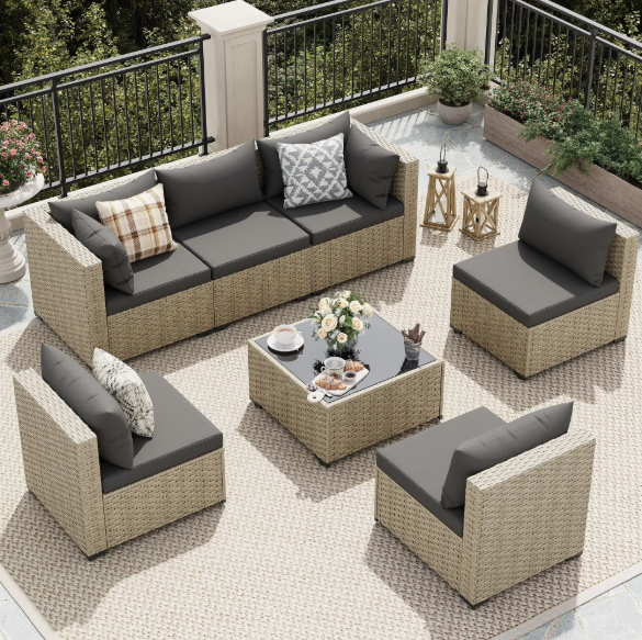 UDPATIO Patio Furniture Sets, Modular Rattan Outdoor Patio Sectional Furniture Sofa Set, Wicker Patio Conversation Set for Backyard