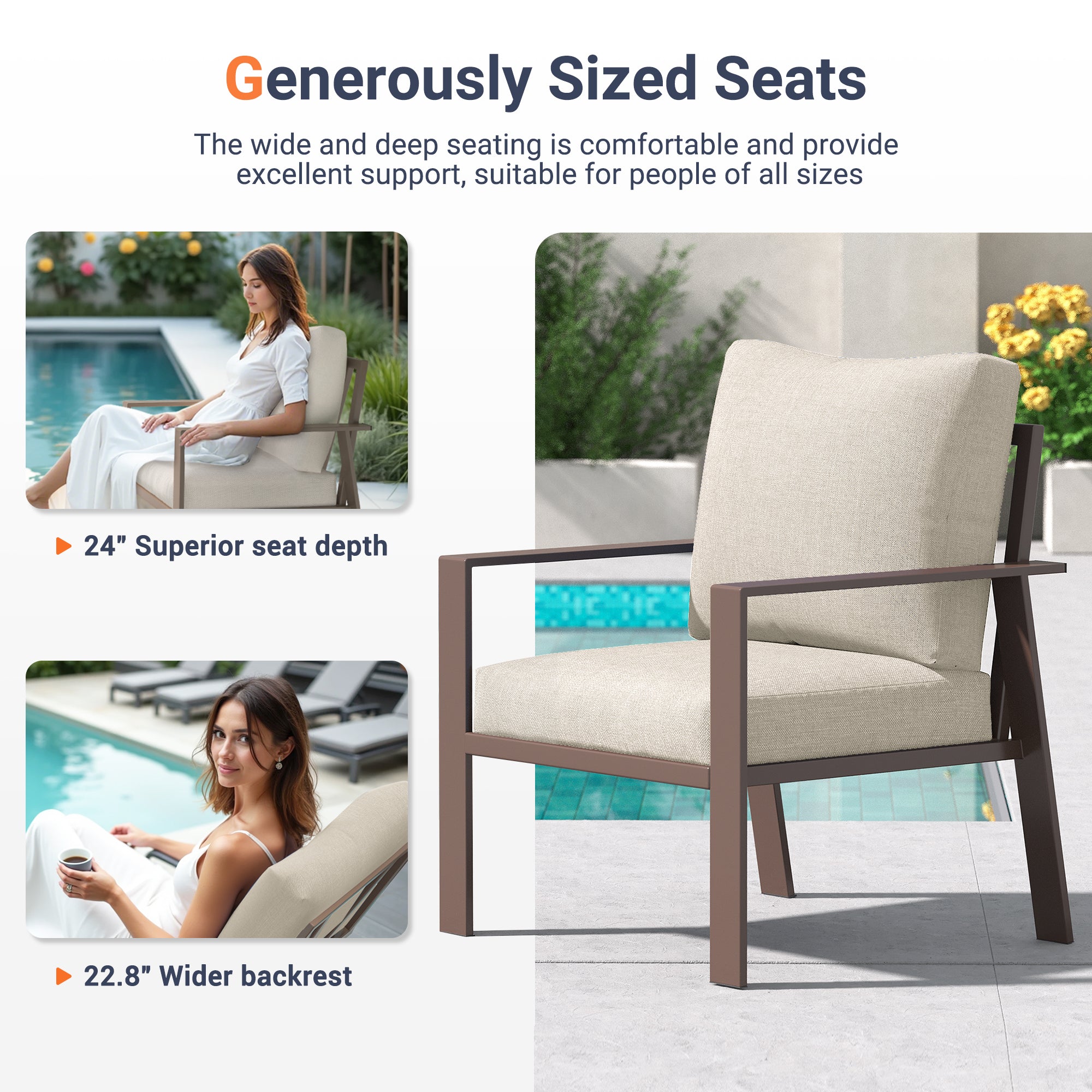 UDPATIO 6 Pieces Aluminum Patio Furniture Set, 7-Seat Metal Outdoor Furniture Set with 4" Water-Resistant Cushion & Coffee Table,  Patio Conversation Sets for Porch, Deck, Garden