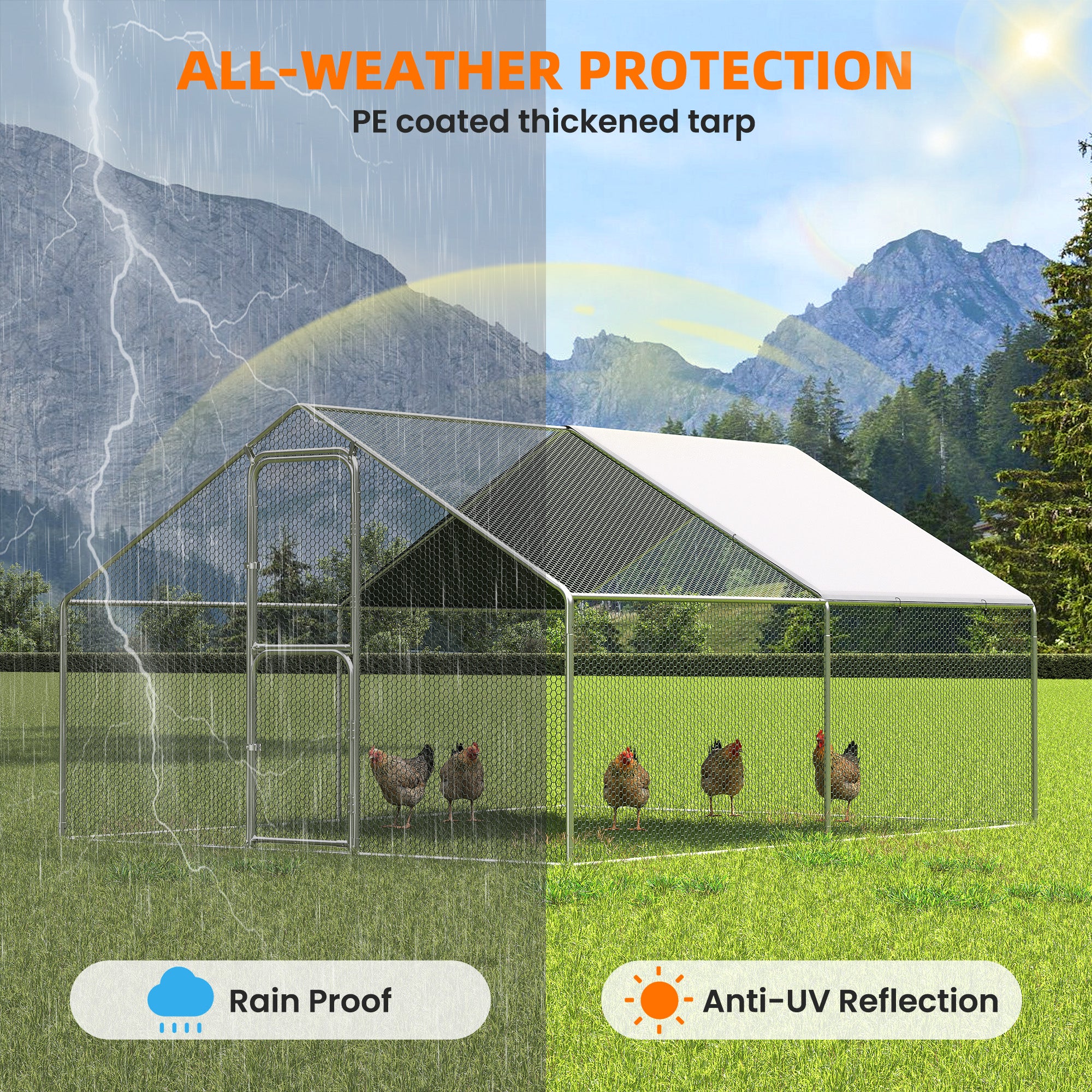 UPDATIO Large Metal Chicken Coop Walk In — Heavy-Duty Outdoor Poultry Pen with Protective Cover, Predator-Proof & Weather-Resistant  for 15-25 Chickens, 12*10*6 FT