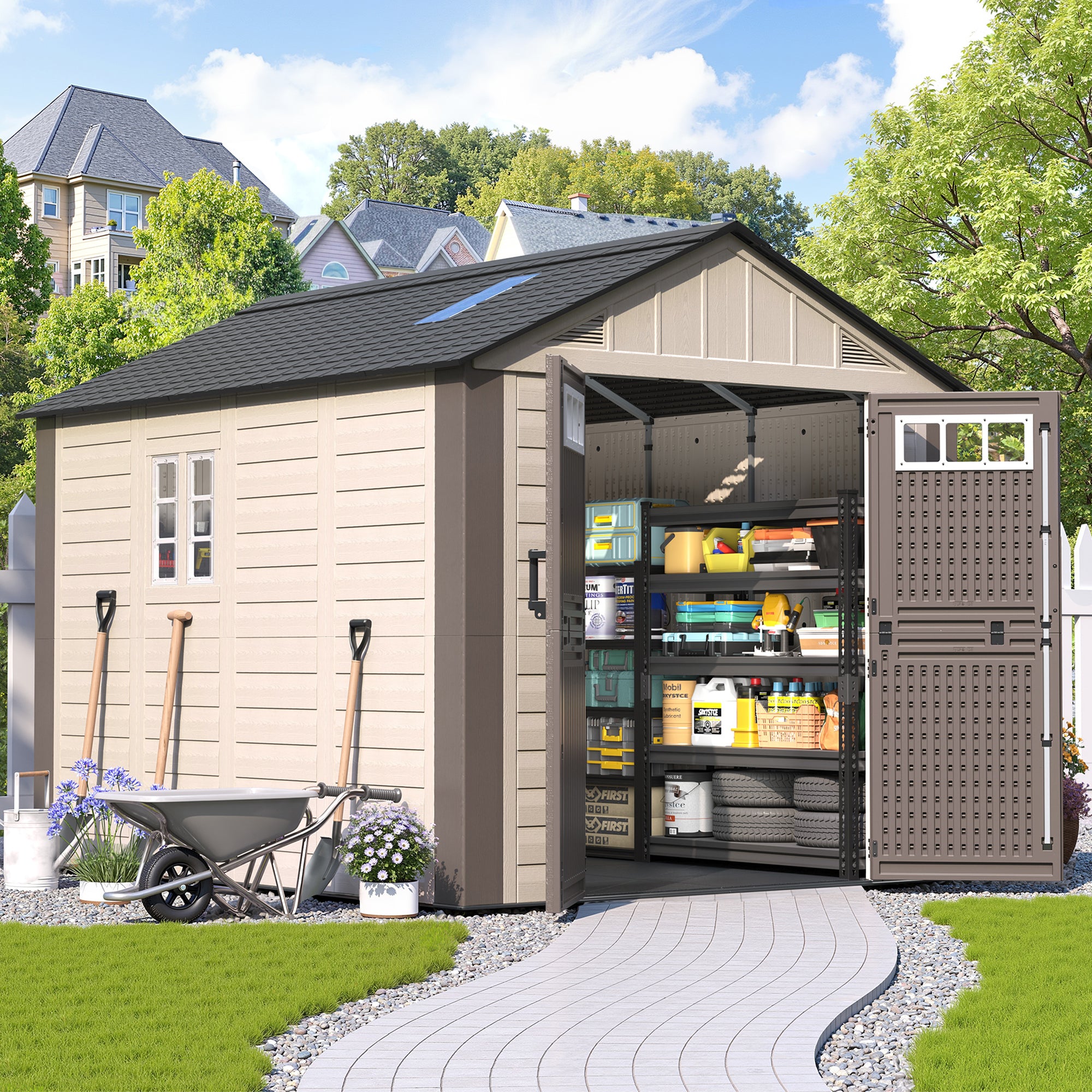 UDPATIO 8x10 FT Outdoor Storage Shed with Floor,Large Resin Garden Shed