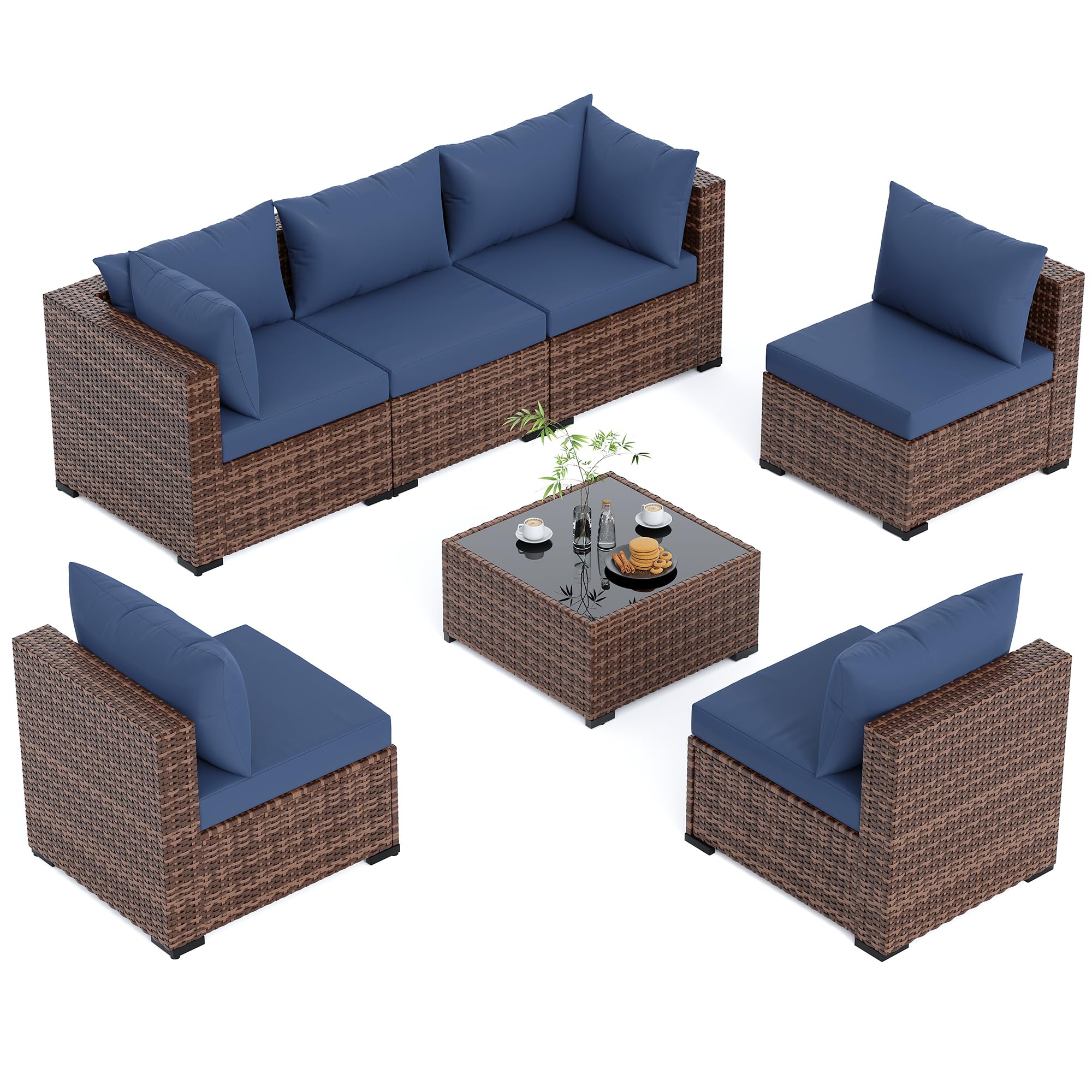 UDPATIO Outdoor Furniture 7-Piece Wicker Patio Set, Non-Slip Cushion