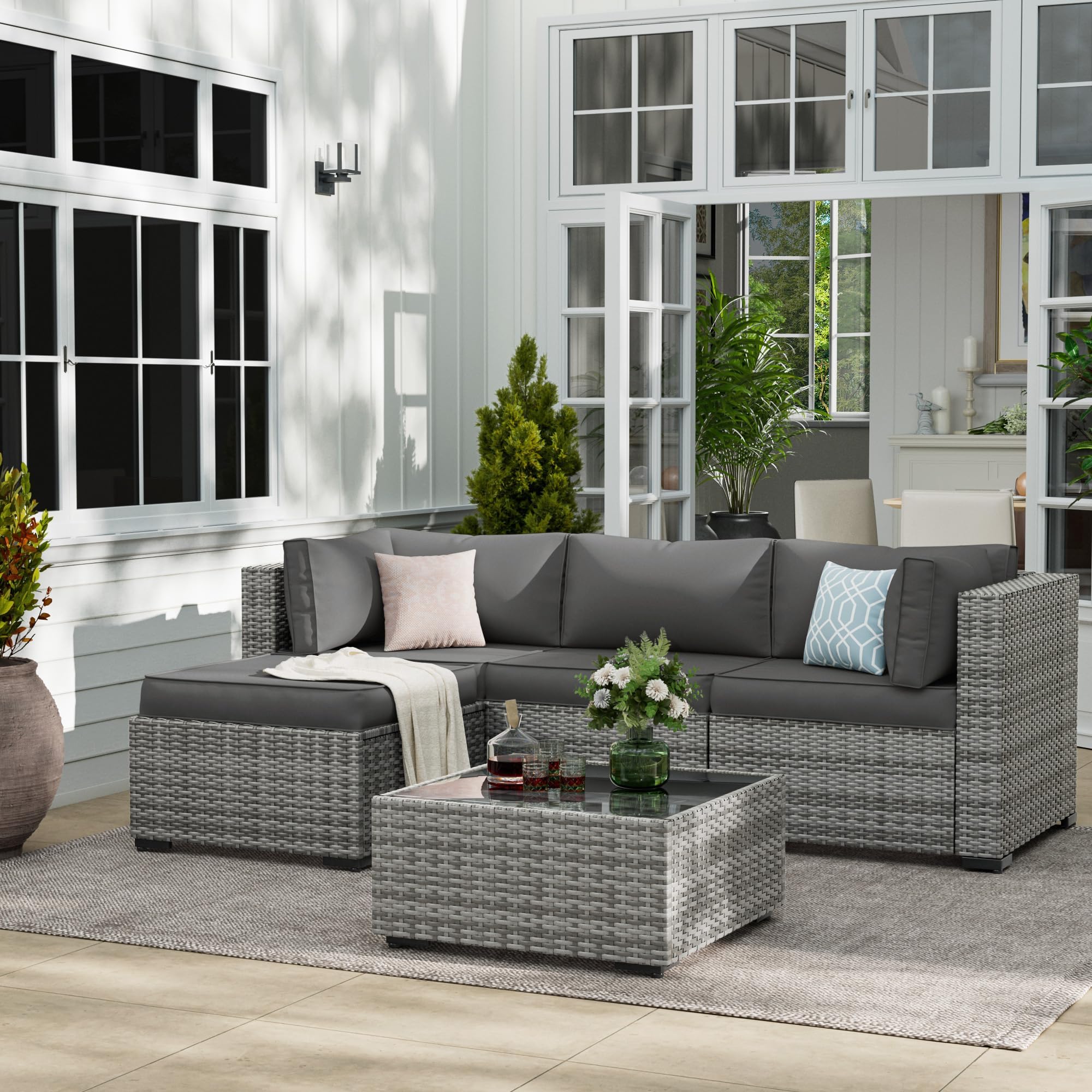 UDPATIO Outdoor Cushions for Patio Furniture Upgraded, Waterproof Patio Furniture Cushions Replacement, 4" Deep Seat Outdoor Sectional Cushion for 4-seat Chair Sofa Couch, Grey