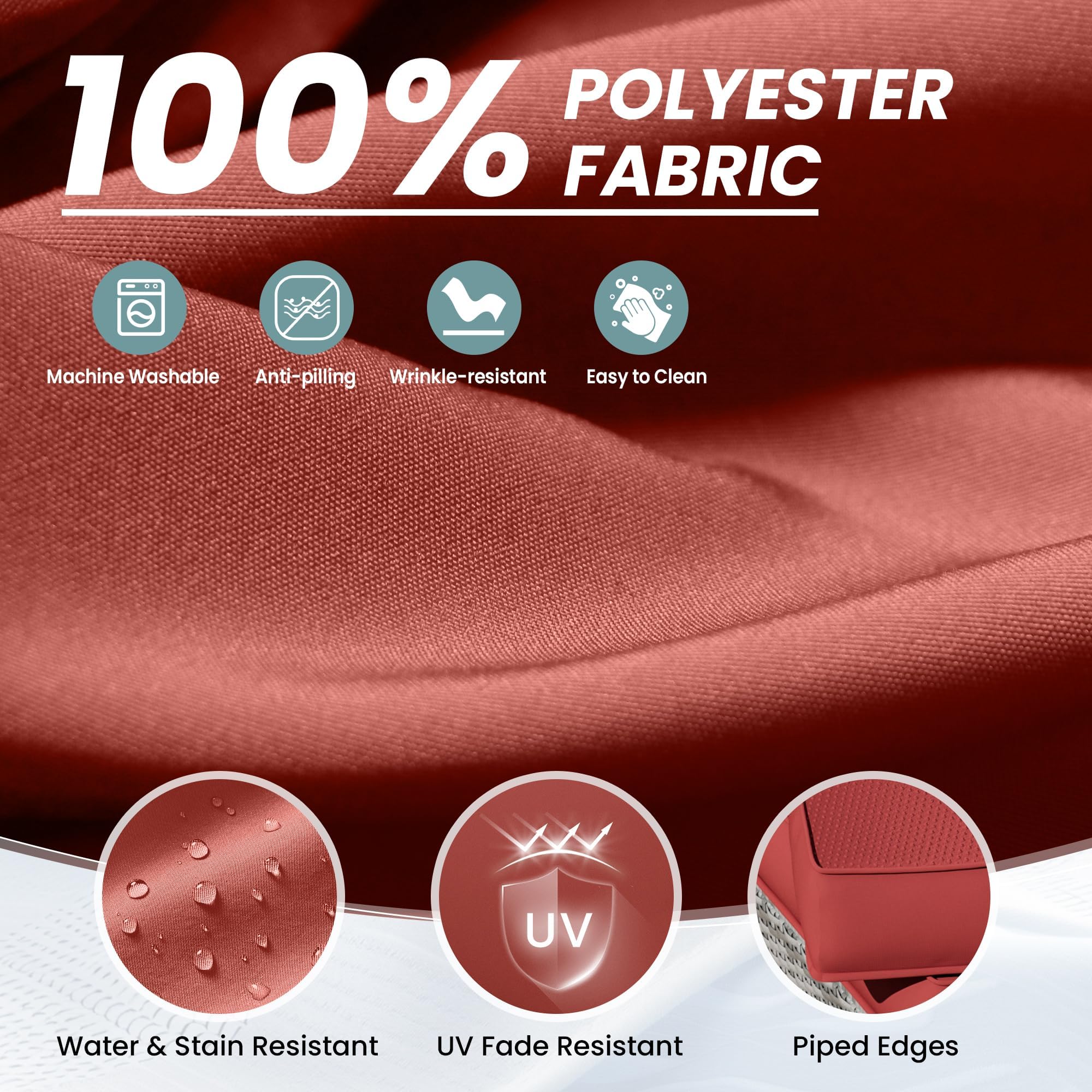 UDPATIO Outdoor Cushions for Patio Furniture with 5 Pillows, Waterproof Patio Furniture Cushions Replacement, 4" Deep Seat Outdoor Sectional Cushion for 4-seat Sofa Couch, Red