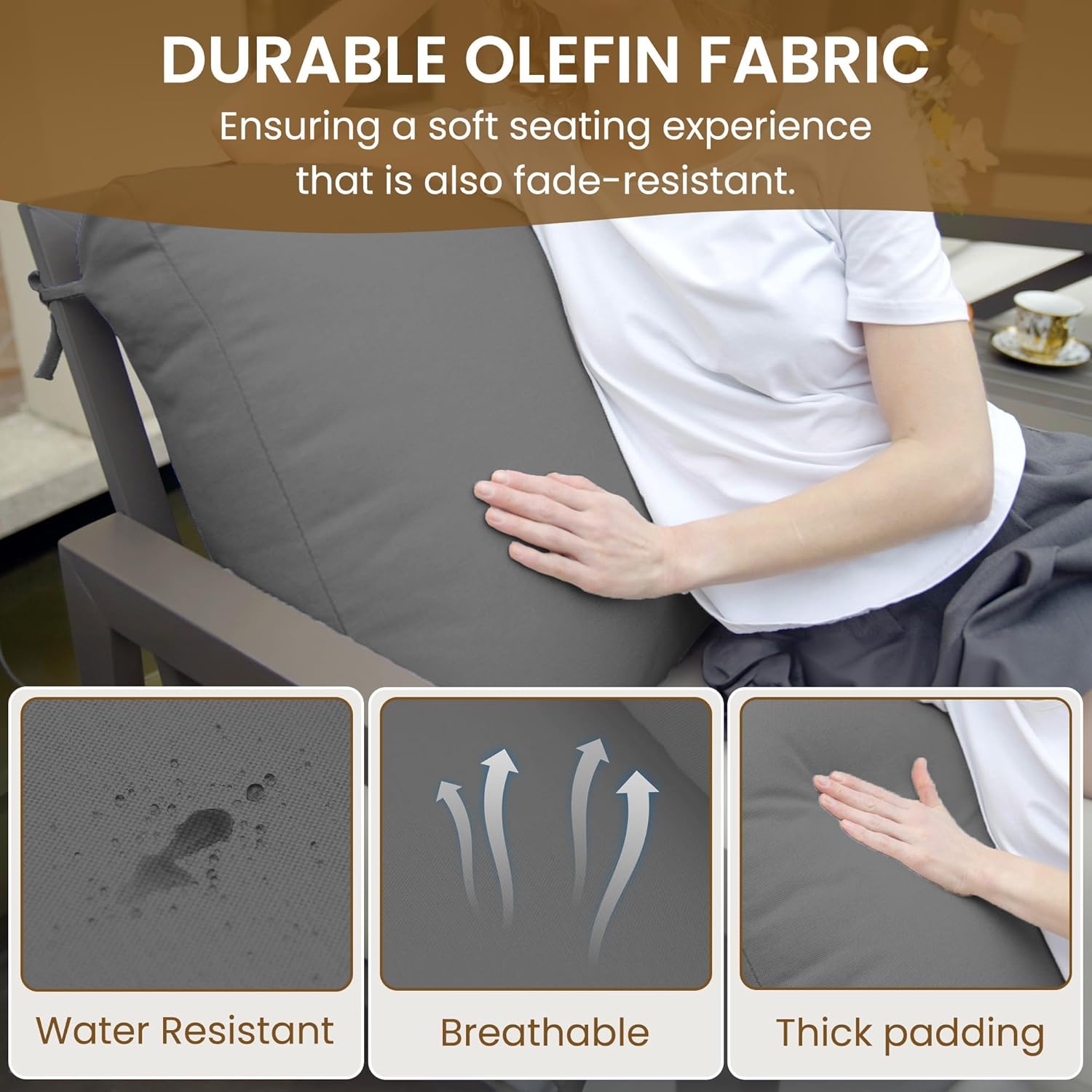 UDPATIO Rocking Chair Outdoor Set 2 with Coffee Table, 3 Piece Metal Rocking Bistro Set with 6.5" Water-Resistant Cushions, Oversized, 350lbs Heavy-Duty, for Porch, Patio, Balcony