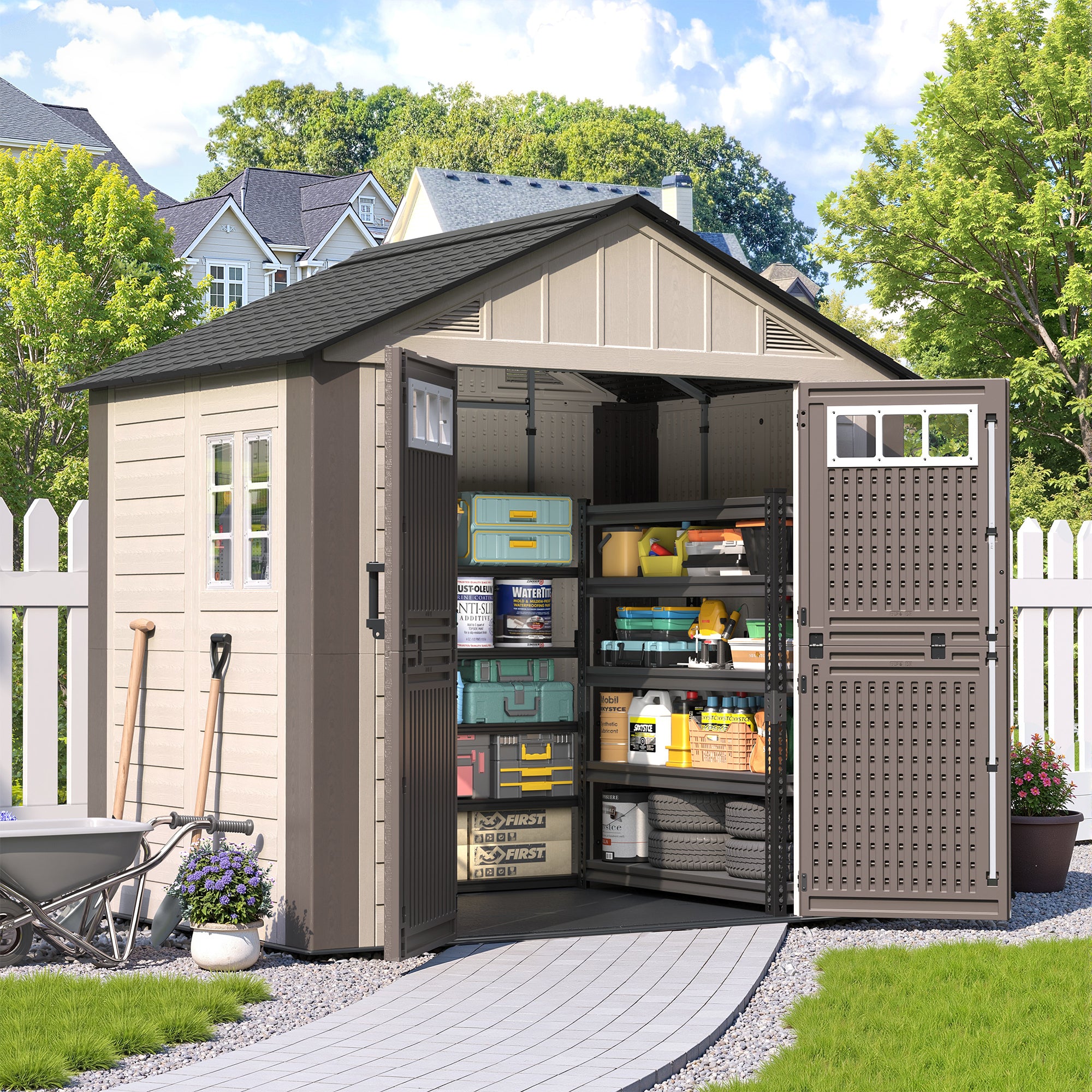 UDPATIO Outdoor Storage Shed 8x6 FT,Resin Shed with Floor,Large Garden Shed