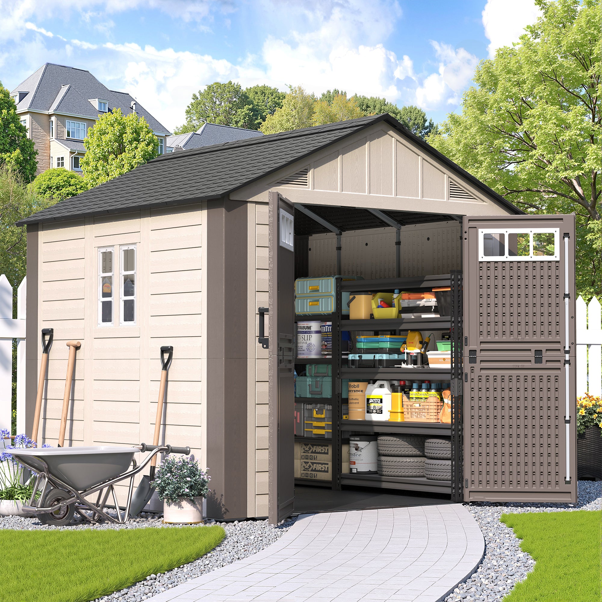 UDPATIO Resin Storage Shed 8x8 FT,Outdoor Shed with Floor,Plastic Sheds