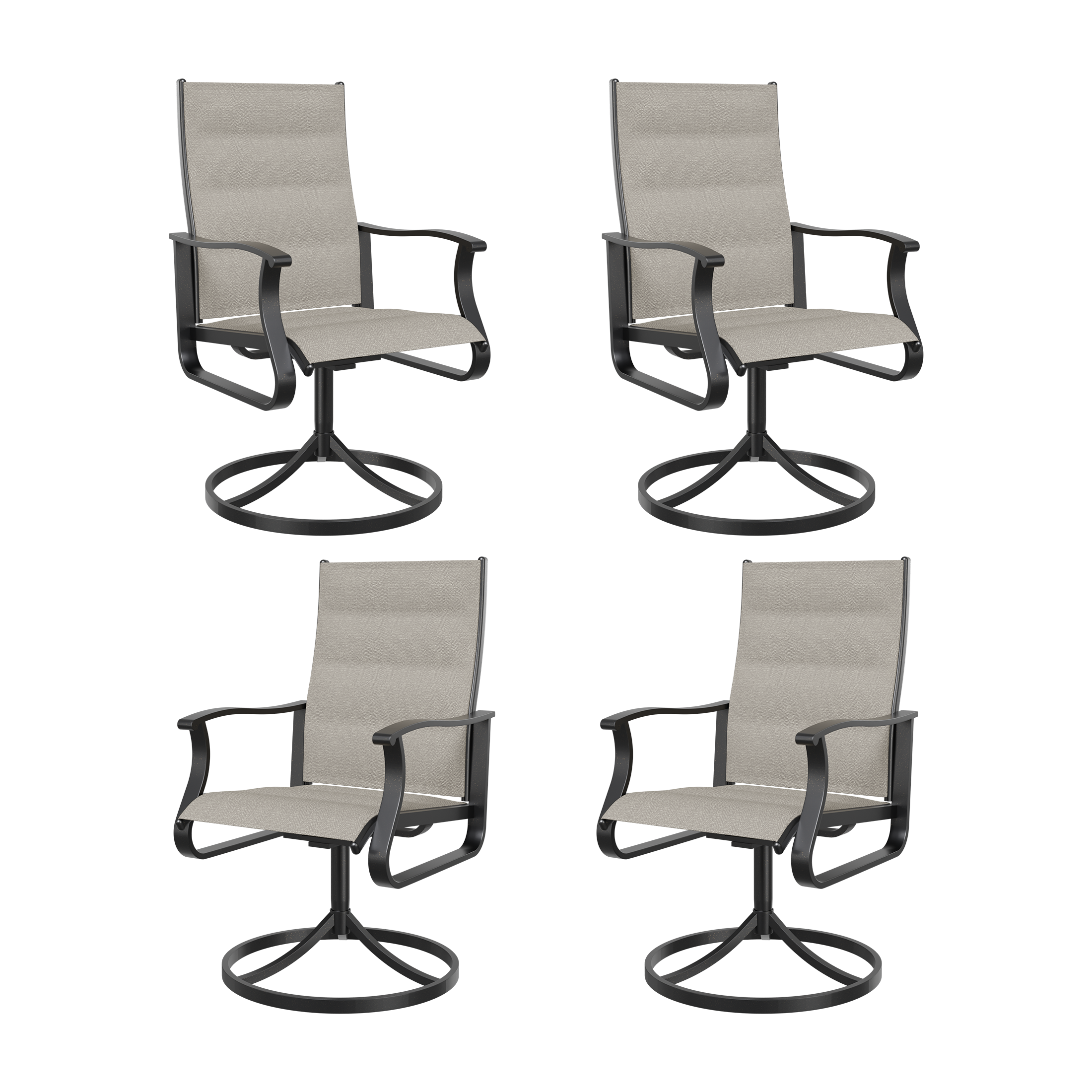 UDPATIO Low Back Swivel Patio Chairs Set of 4, Padded Outdoor Textilene Dining Chairs, All Weather Metal Outside Chair for Lawn Garden Deck, Beige