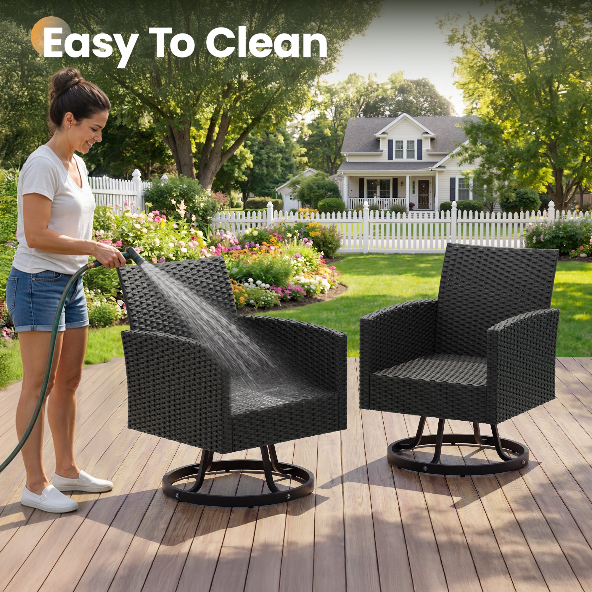 UDPATIO Patio Chairs Set of 4,Black Outdoor Swivel Chairs with Cushions
