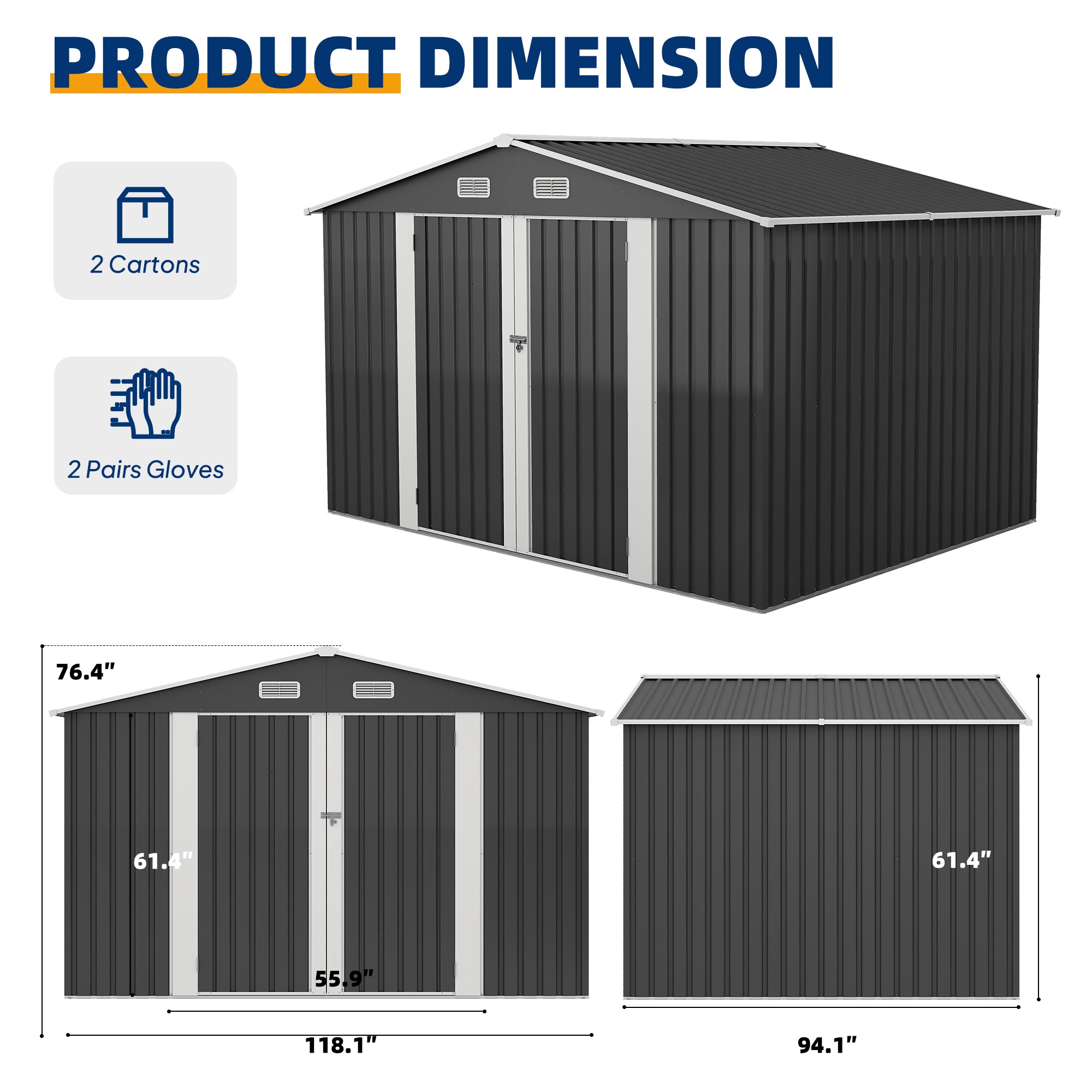 UDPATIO 10X8 FT Outdoor Storage Shed, Metal Garden Tool Shed with Sloped Roof & Lockable Door, Outside All-Weather Resistant Heavy Duty Sheds for Bicycle, Tool in Patio Lawn, Backyard, Grey