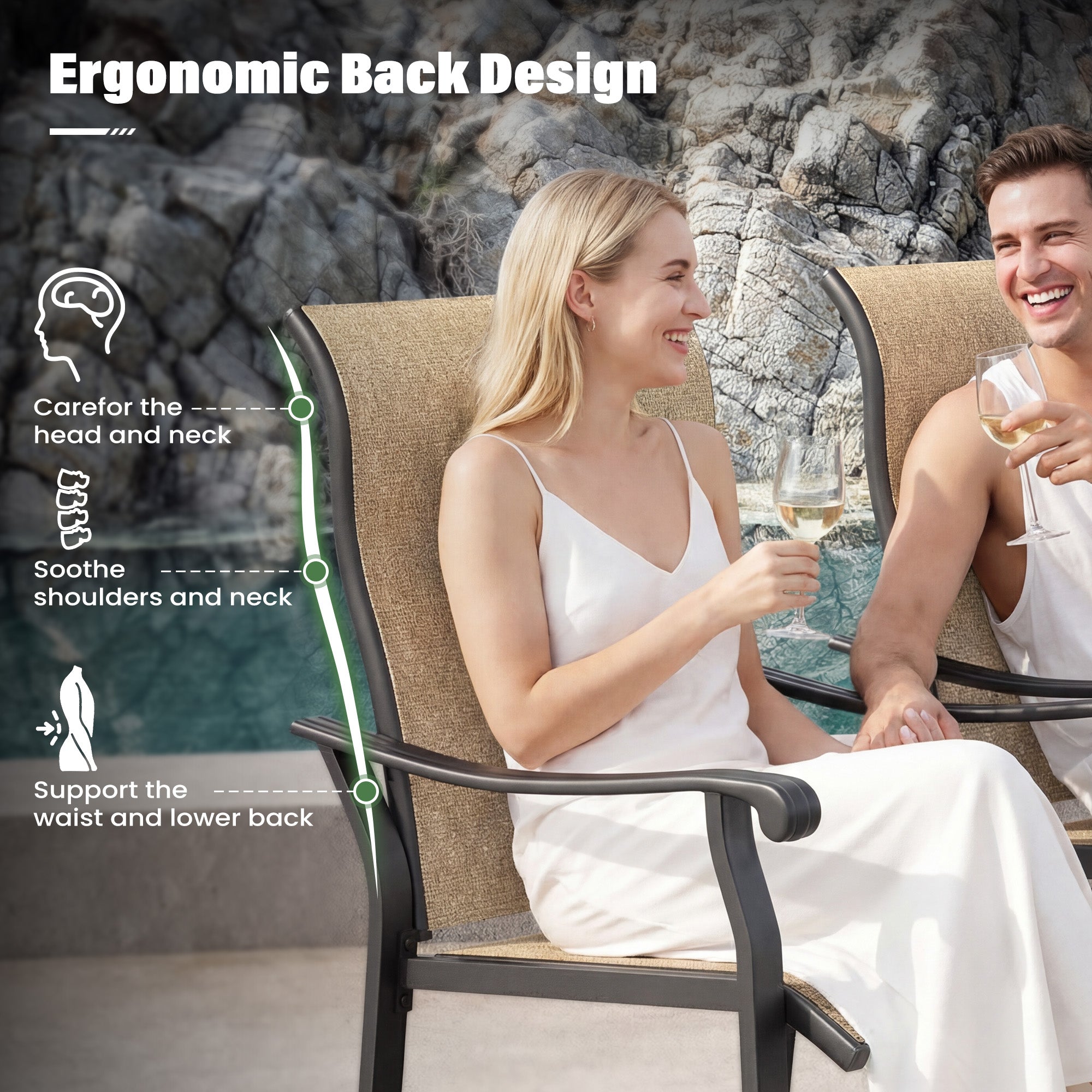 UDPATIO 7 Piece Patio Dining Set for 6, Patio Outdoor Table and Chairs, 51" Black Round Table with Umbrella Hole, Brown Patio Chairs, Patio Dining Set Outdoor Dining Set for Lawn, Backyard, Deck