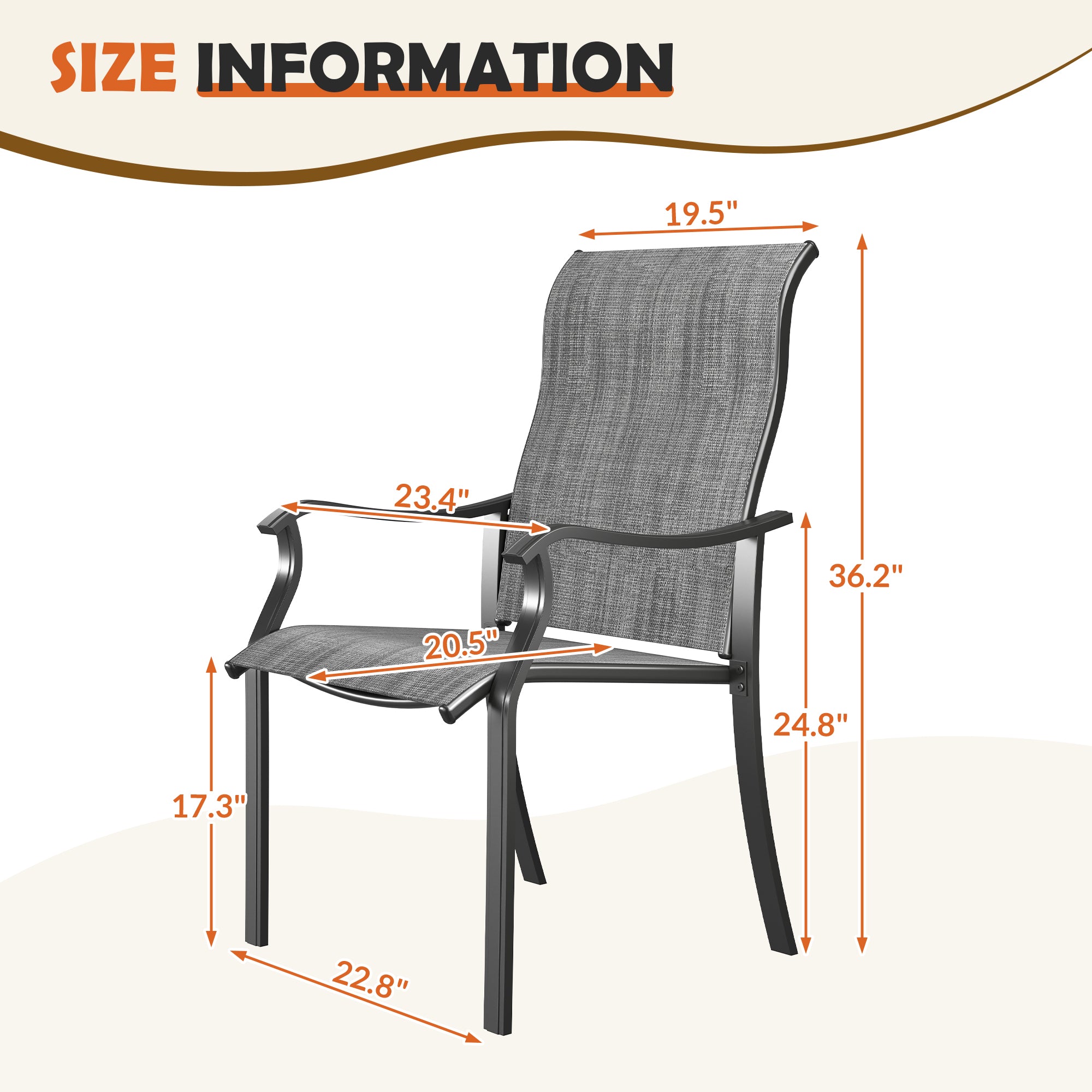 UDPATIO Patio Dining Chairs Set of 6, High Back Wide Seat Outdoor Furniture Chairs with All Weather Breathable Textilene, for Lawn Garden Backyard, Dark Grey