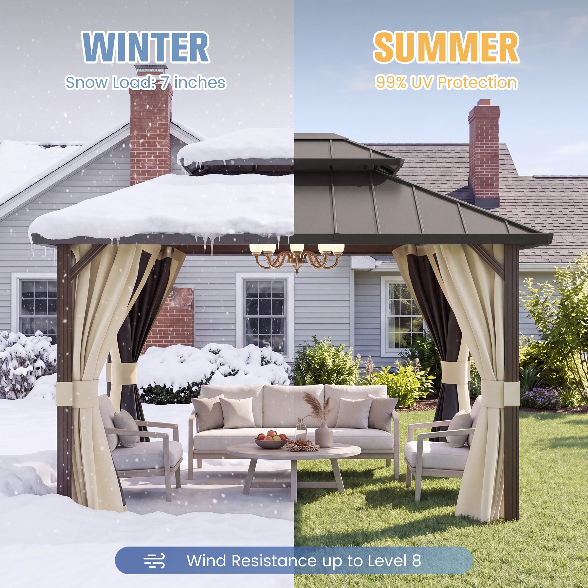 UDPATIO 10x12 Hardtop Permanent Gazebo Aluminum Frame & Double Roof,Beige