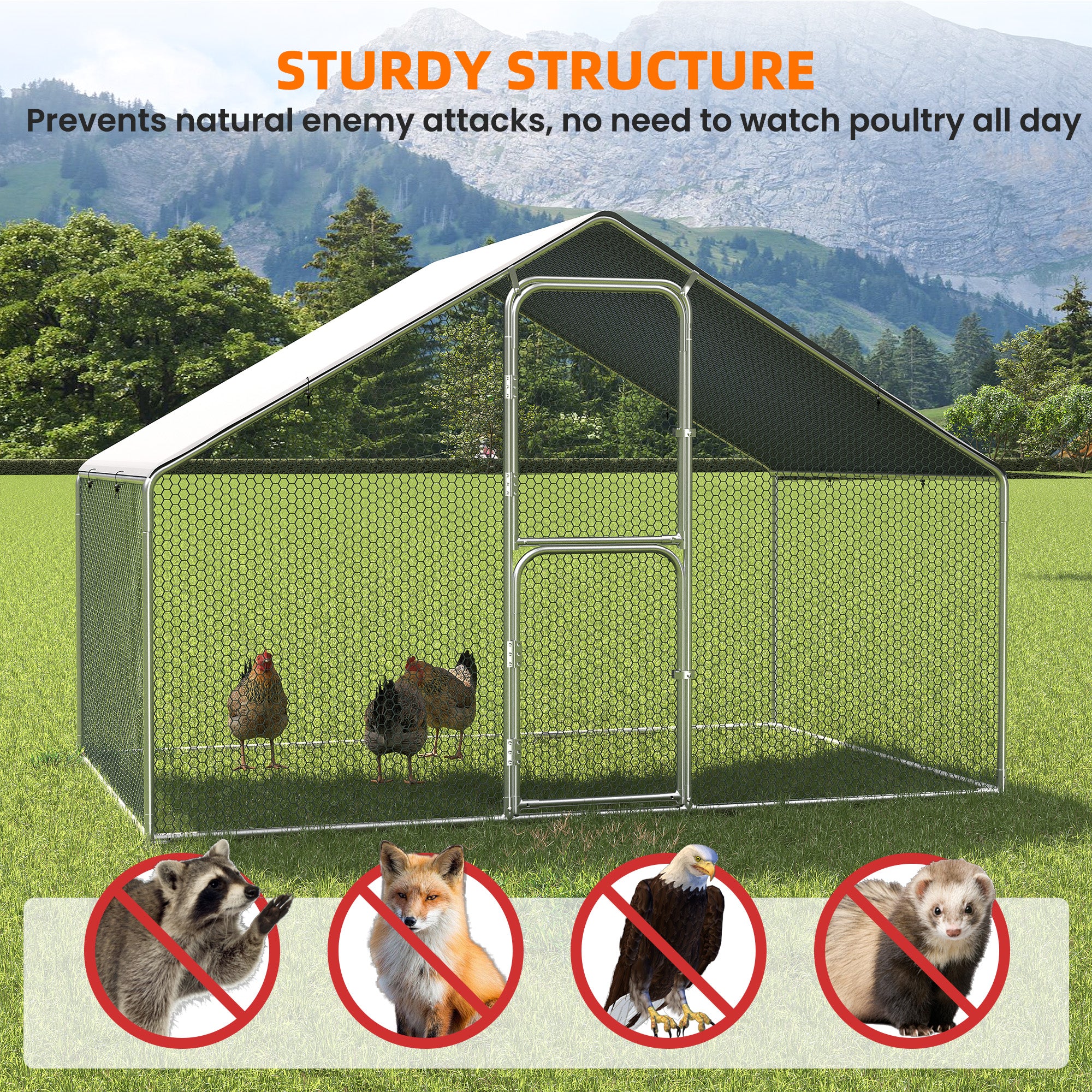 UDPATIO Large Metal Chicken Coop Walk in, Outdoor Heavy Duty Chickens Pen Run w/Cover for Chickens - Predator Proof Poultry House，6*10*6 FT