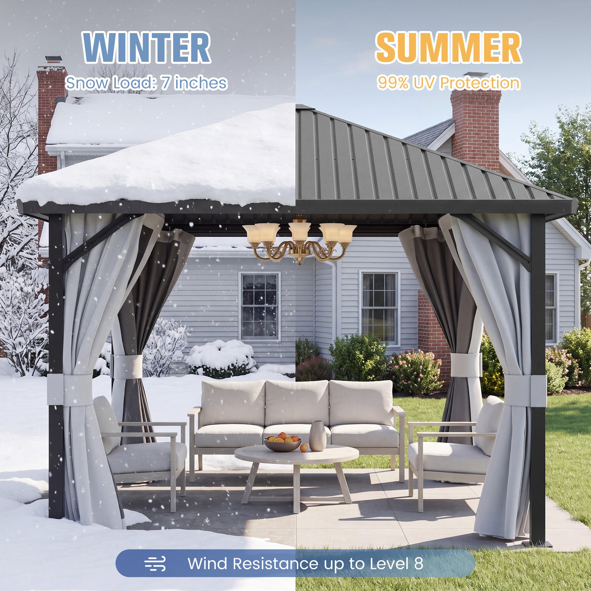 DPATIO 10'x10' Hardtop Patio Gazebo, Outdoor Metal Gazebos, Gray