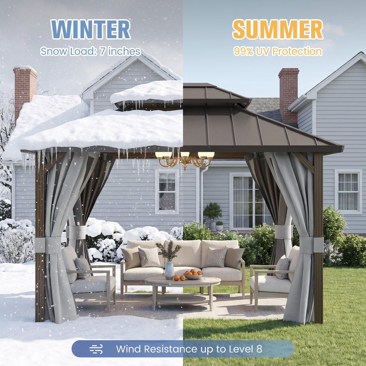 UDPATIO 10'x12' Aluminum Frame Hardtop Outdoor Gazebo with Double Roof,Gray