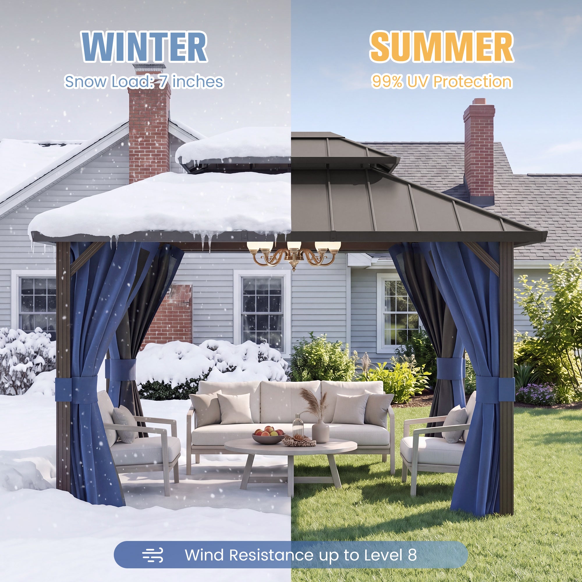UDPATIO 10'x12' Aluminum Frame Hardtop Outdoor Gazebo with Mosquito Netting