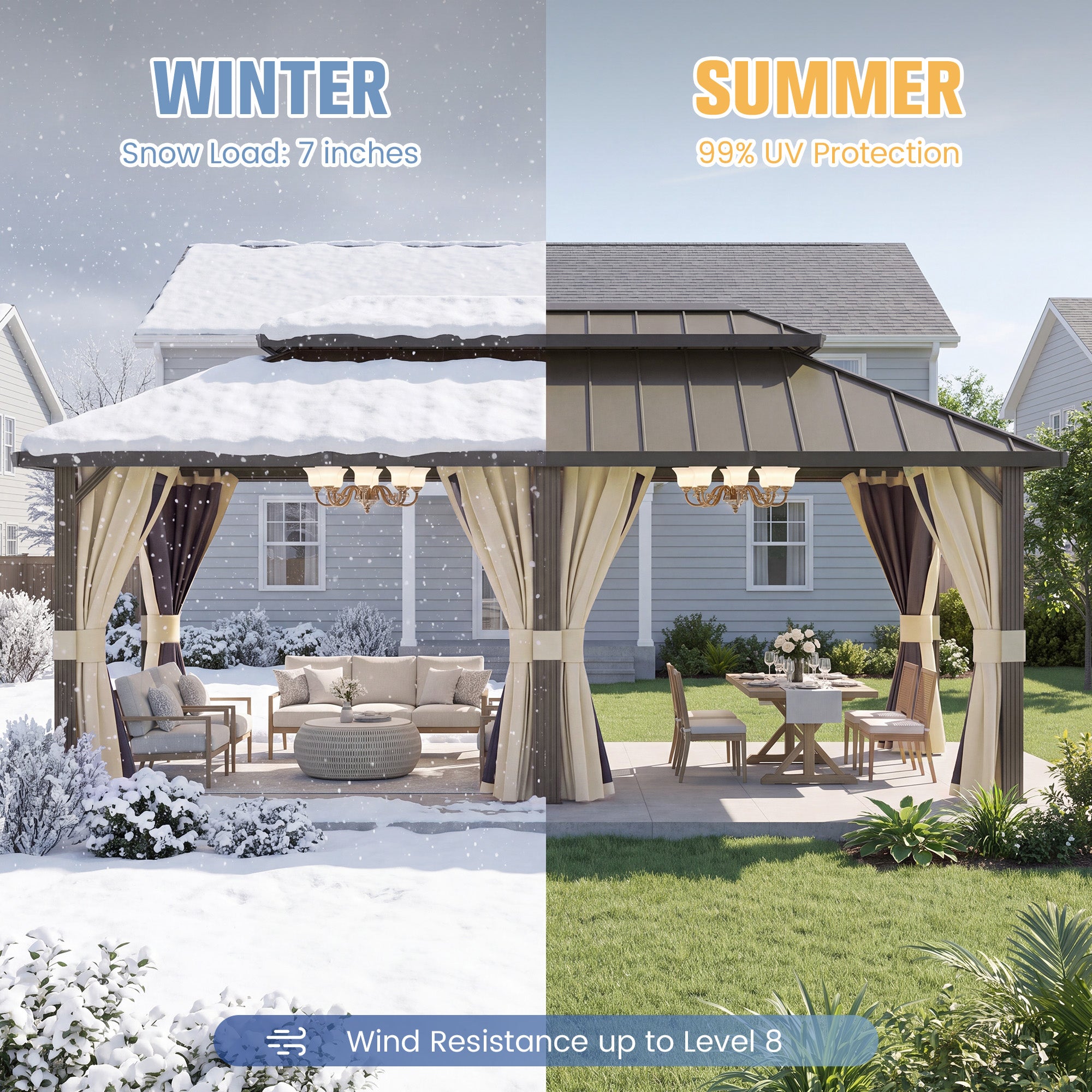 DPATIO 12'x20' Hardtop Aluminum Outdoor Gazebo with Double Roof, Beige