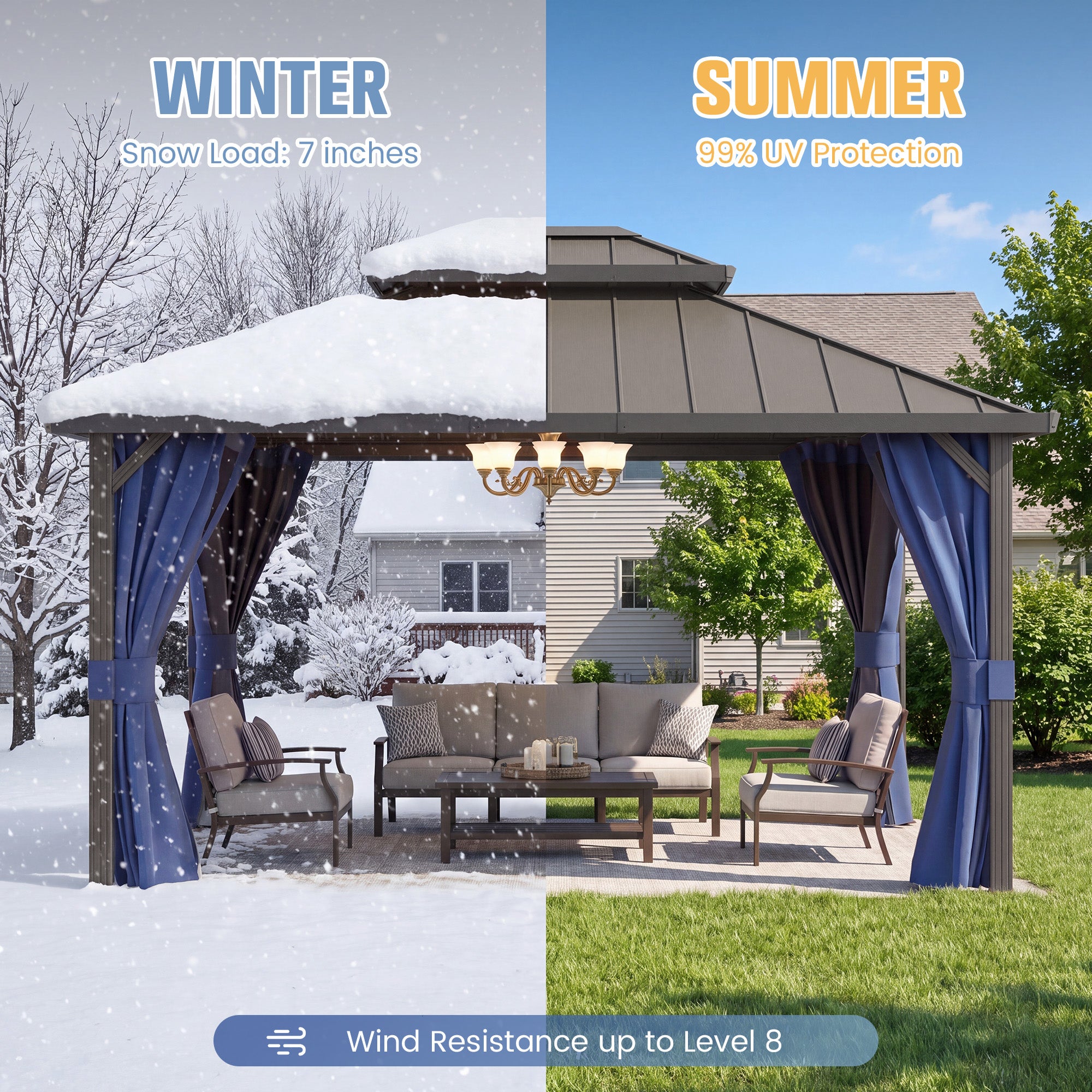 DPATIO 12'x14' Hardtop Aluminum Gazebo, Outdoor Gazebos for Patio,Navy Blue