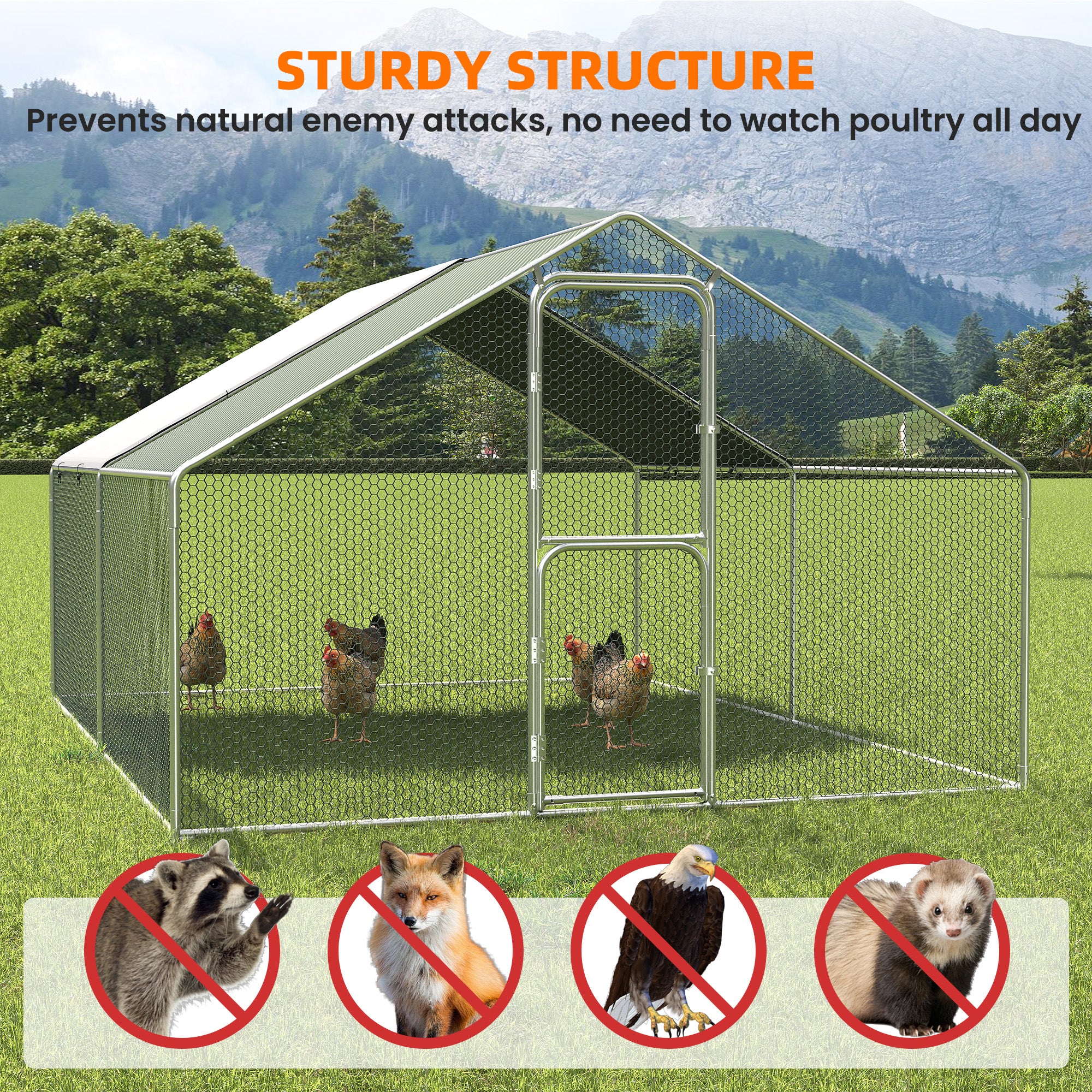 UPDATIO Large Metal Chicken Coop Walk In — Heavy-Duty Outdoor Poultry Pen with Protective Cover, Predator-Proof & Weather-Resistant  for 15-25 Chickens, 12*10*6 FT