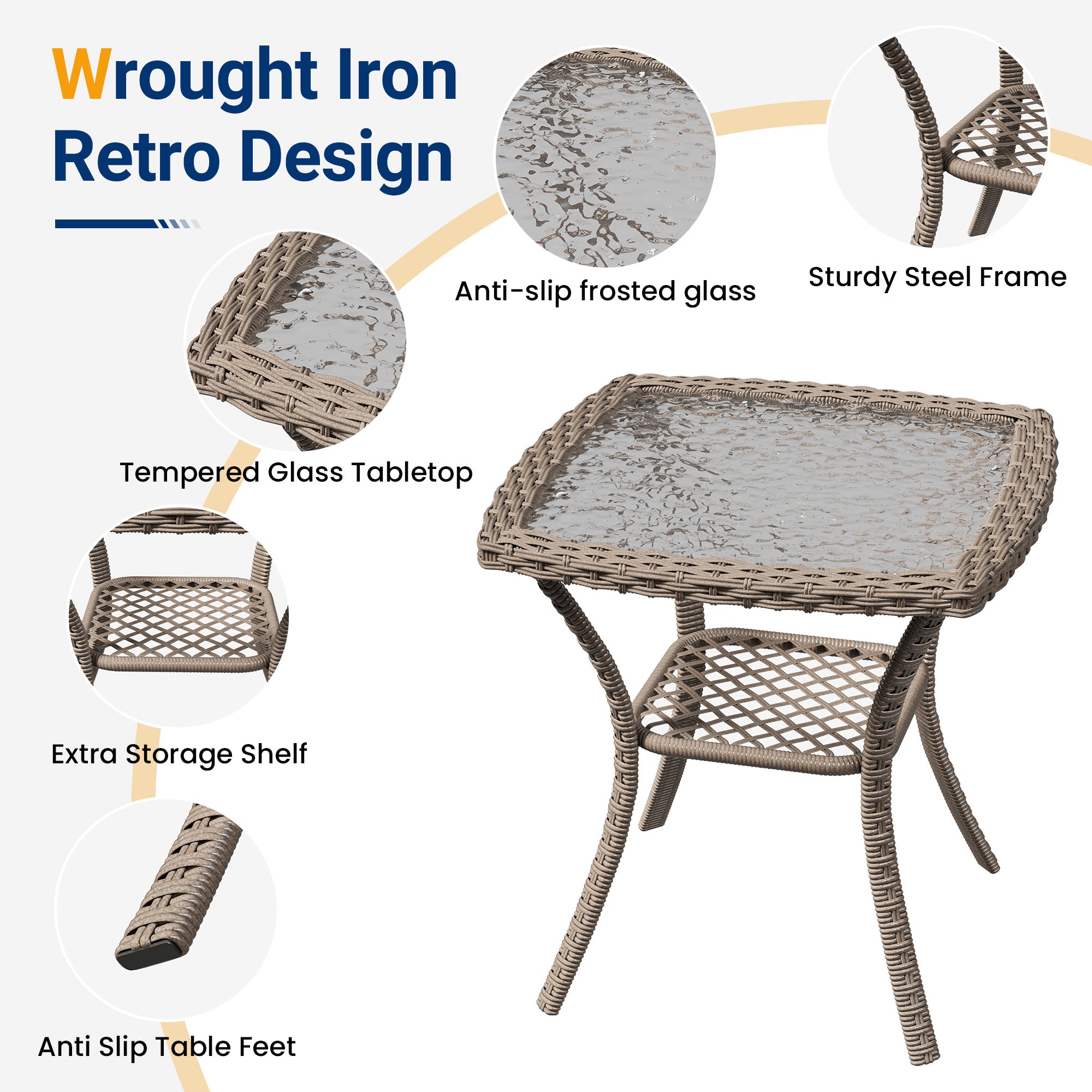 UDAPTIO Swivel Rocker Chair Set 2 with Side Table, 3 Piece Wicker Bistro Set with 4" Water-Resistant Cushions, Outdoor Glider for Front Porch, Patio, Balcony, Beige