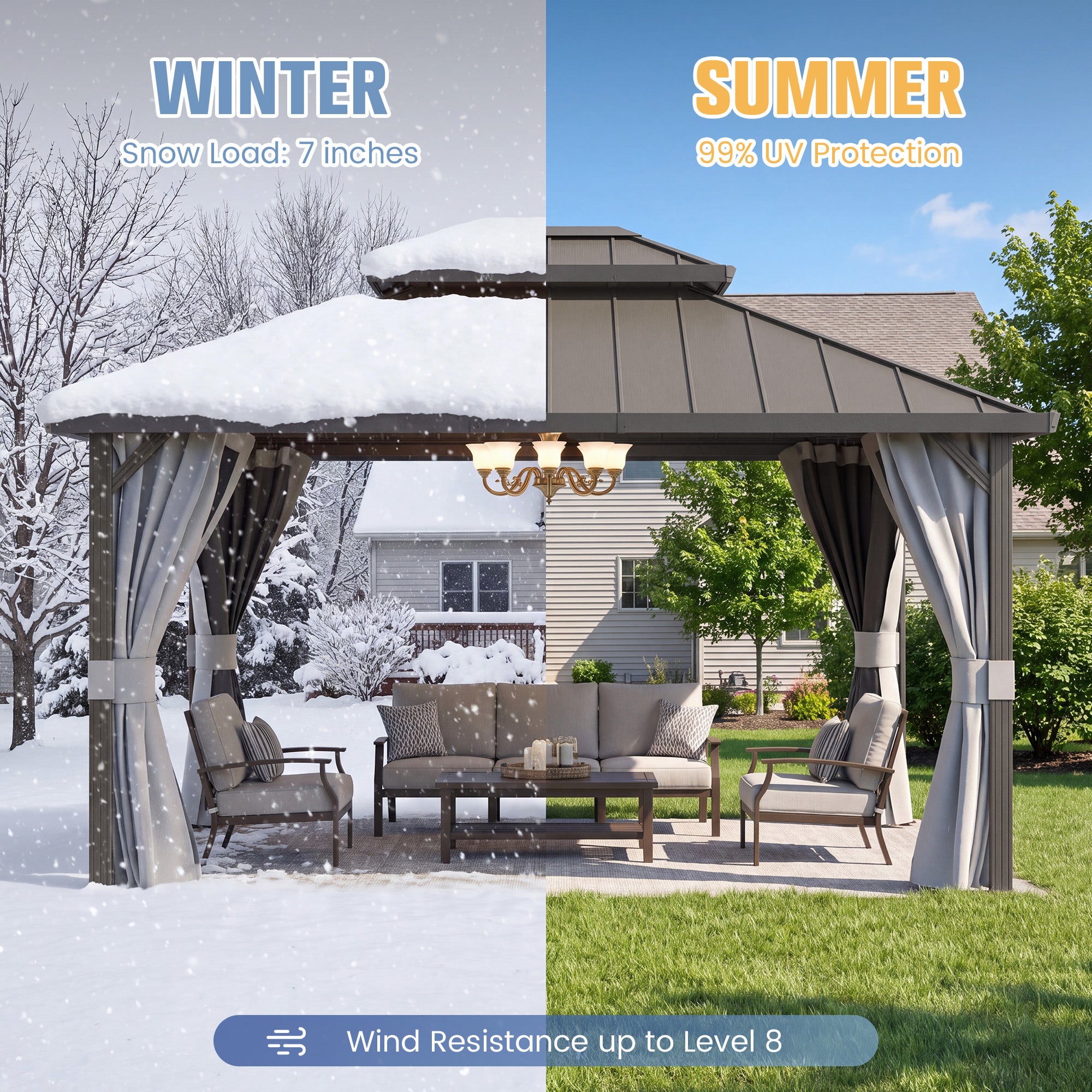 DPATIO 12'x16' Hardtop Aluminum Outdoor Gazebo with Double Roof, Gray